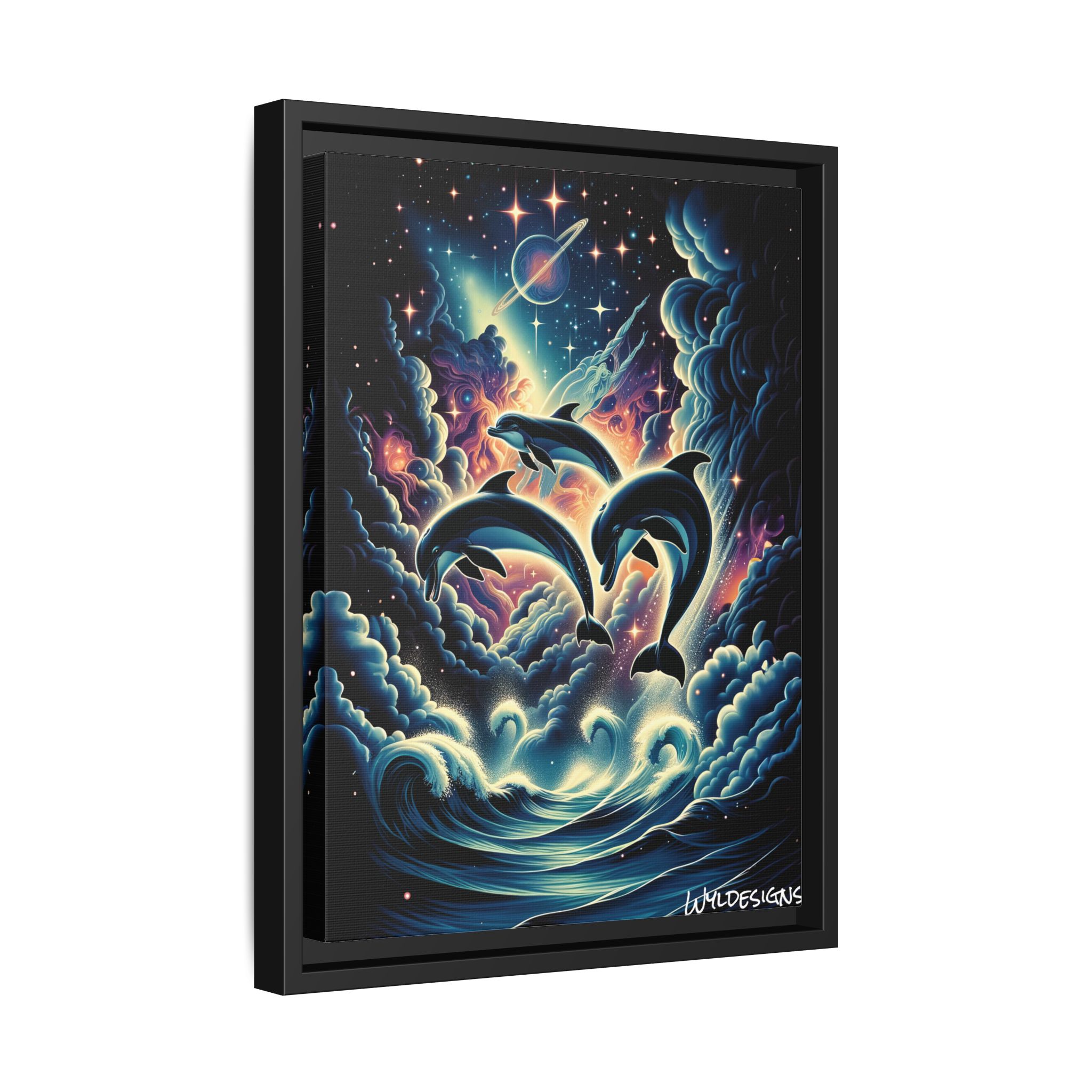 Cosmic Dolphins WD-D008 By Wyldesigns Matte Canvas, Black Frame - Image 2