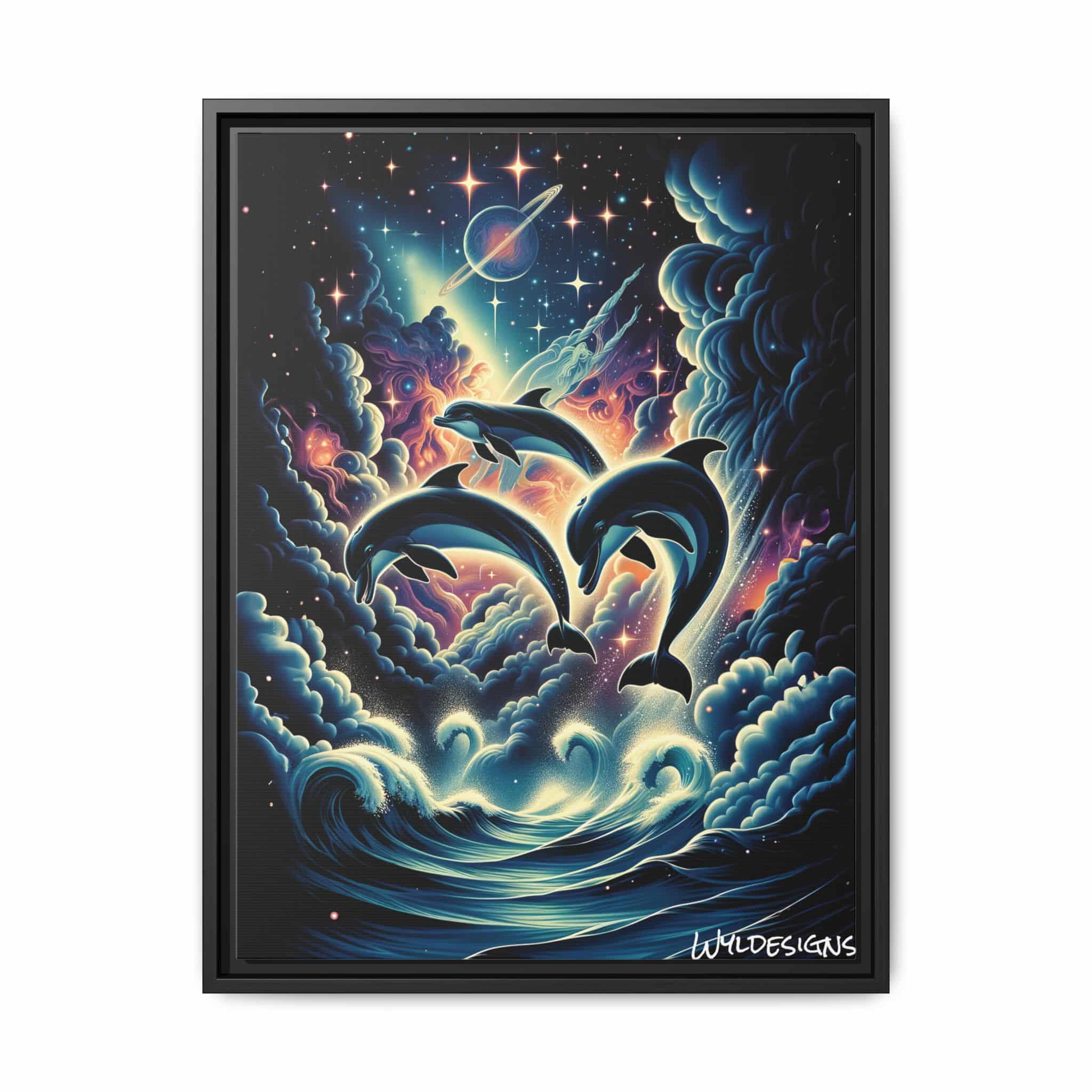 Cosmic Dolphins WD-D008 By Wyldesigns Matte Canvas, Black Frame - Image 7