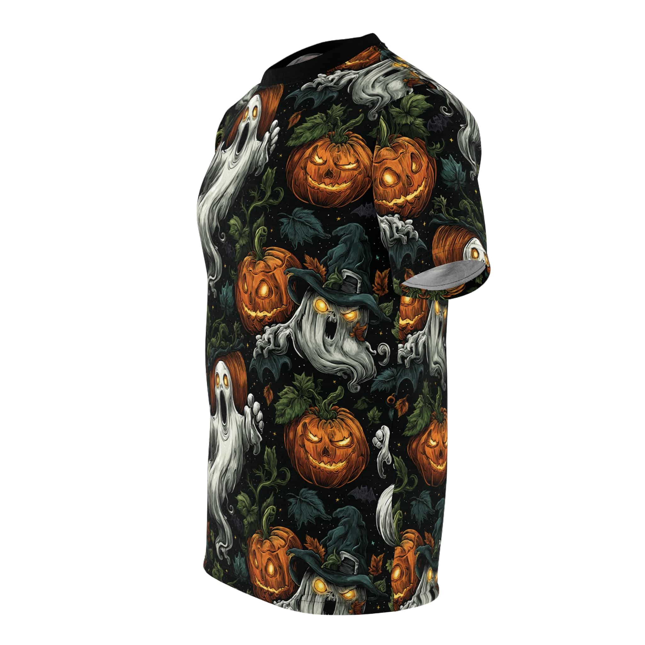Halloween Ghosts & Pumpkins Pattern 1 Unisex Cut & Sew Tee (AOP) - Image 17