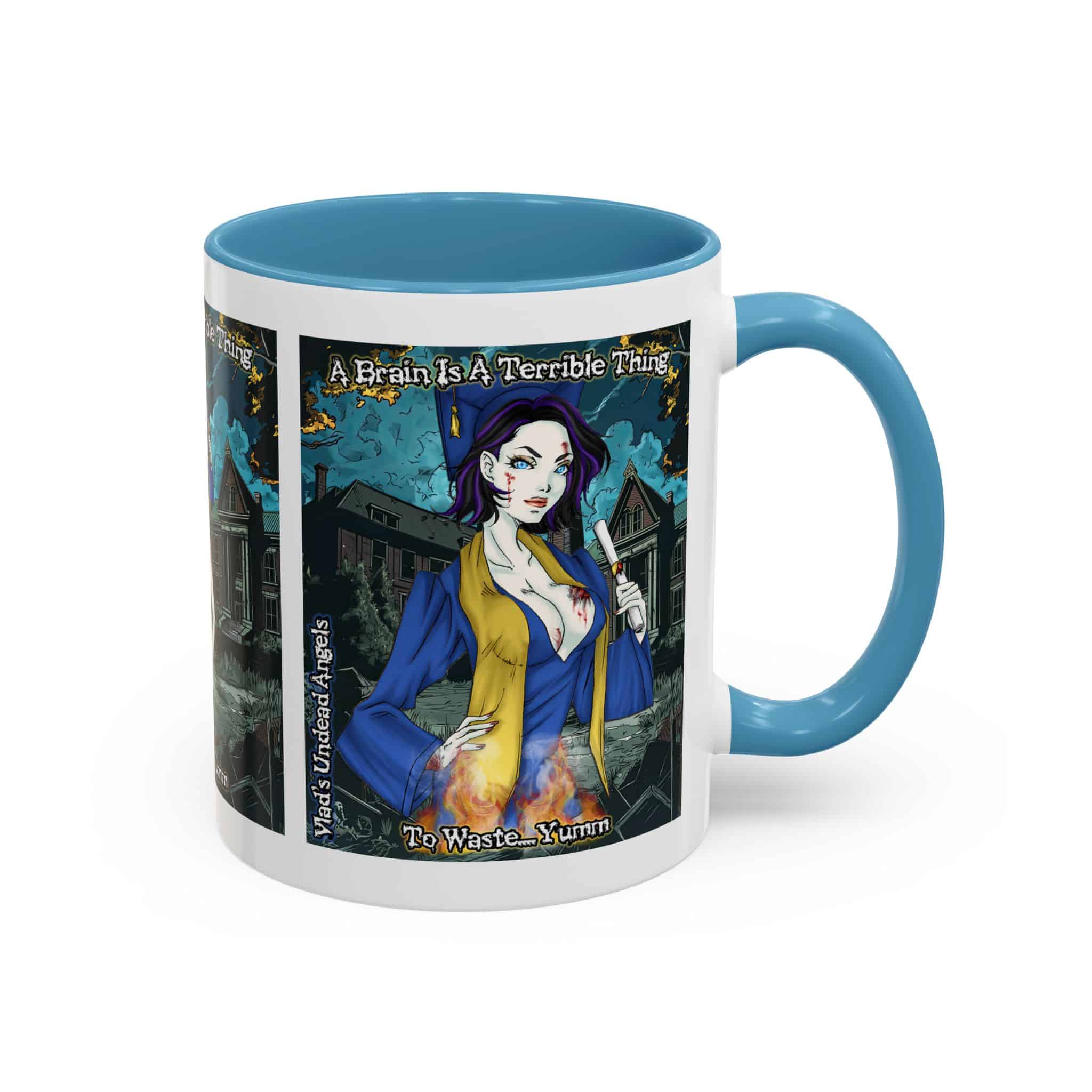 Tiffany Undead Angel Zombie Graduate – Classic Art V2 w/Text Accent Coffee Mug (11, 15oz)