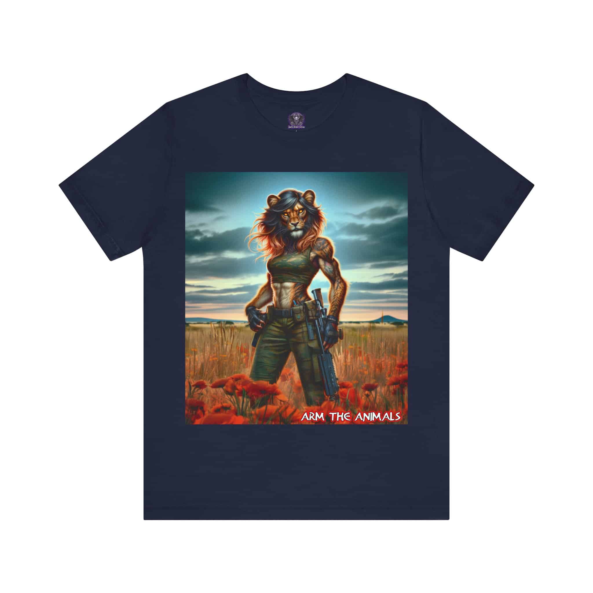 Arm The Animals: Hunter Lioness #AA-D-Lis001 Unisex Jersey Short Sleeve Tee - Image 11