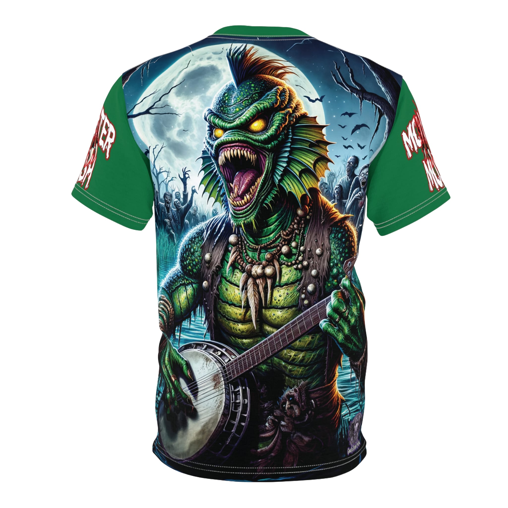 Monster Mosh 2024 Tour Gill On Banjo MM-D005 Unisex Cut & Sew Tee (AOP) - Black or Green Sleeves - Image 2