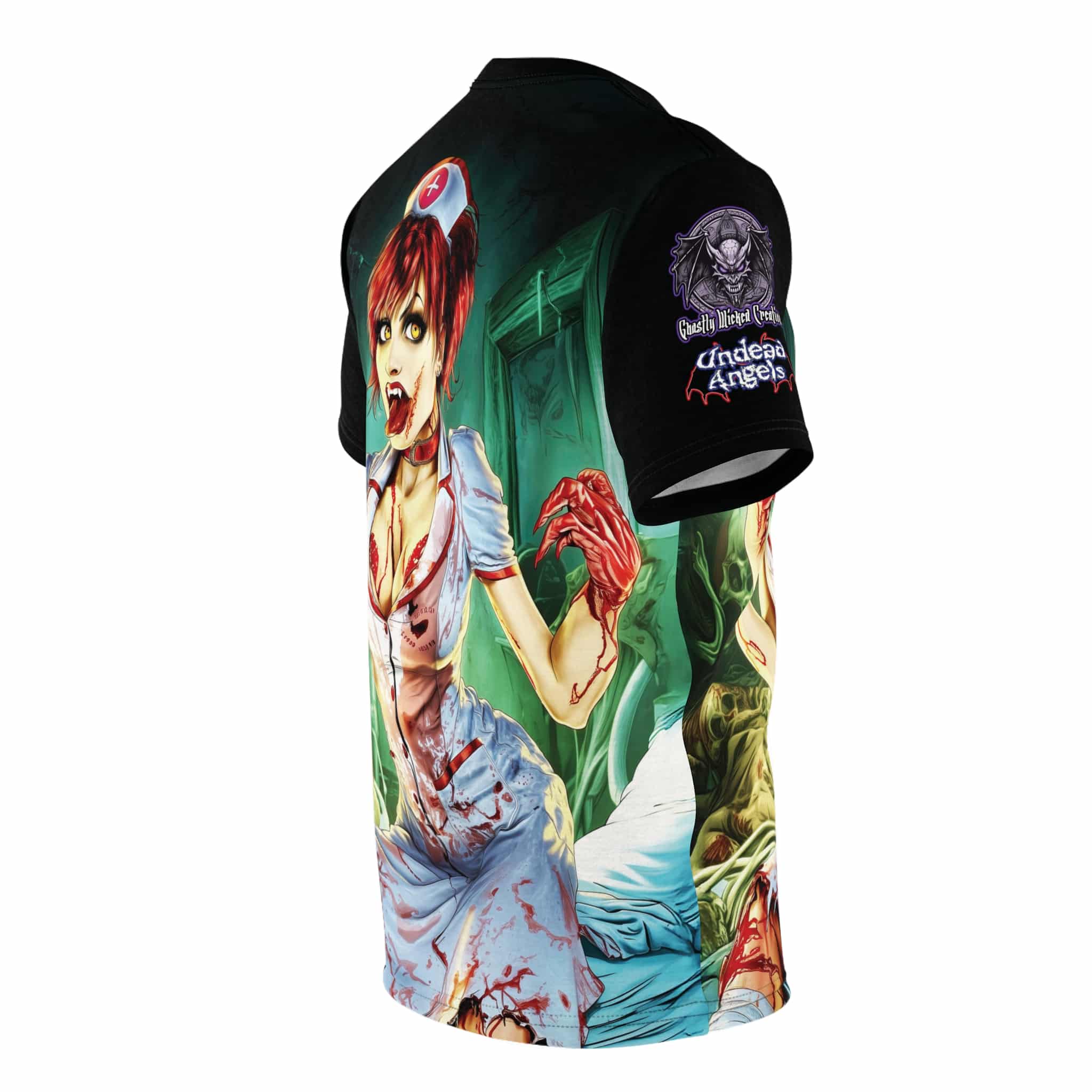 Undead Angels Zombie Nurse Abigail Reborn Style II-BZ Unisex Cut & Sew Tee (AOP) - Image 15