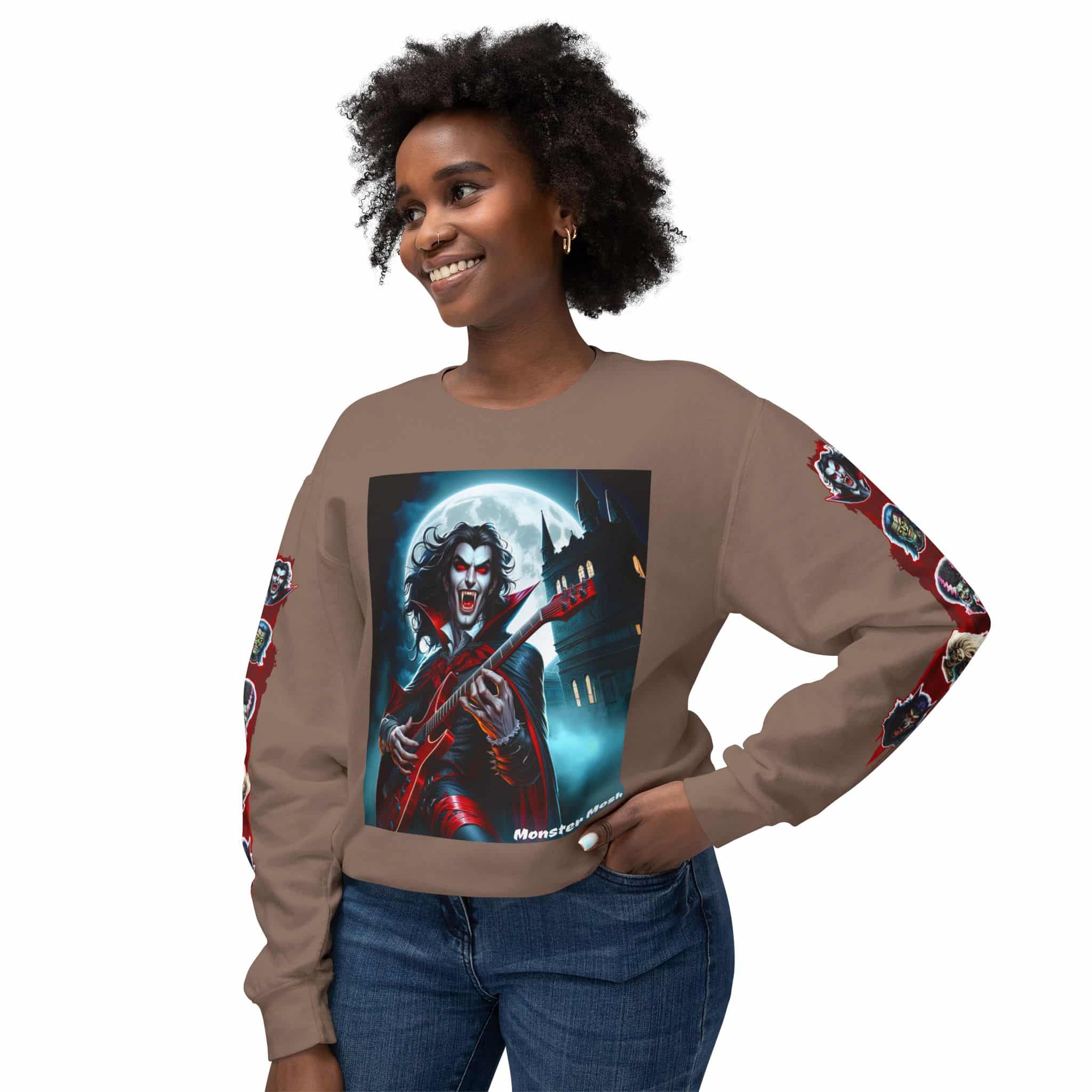 Monster Mosh 2024 Tour Drac on Guitar MM-D001 Deluxe Unisex Lightweight Crewneck Sweatshirt - Image 31
