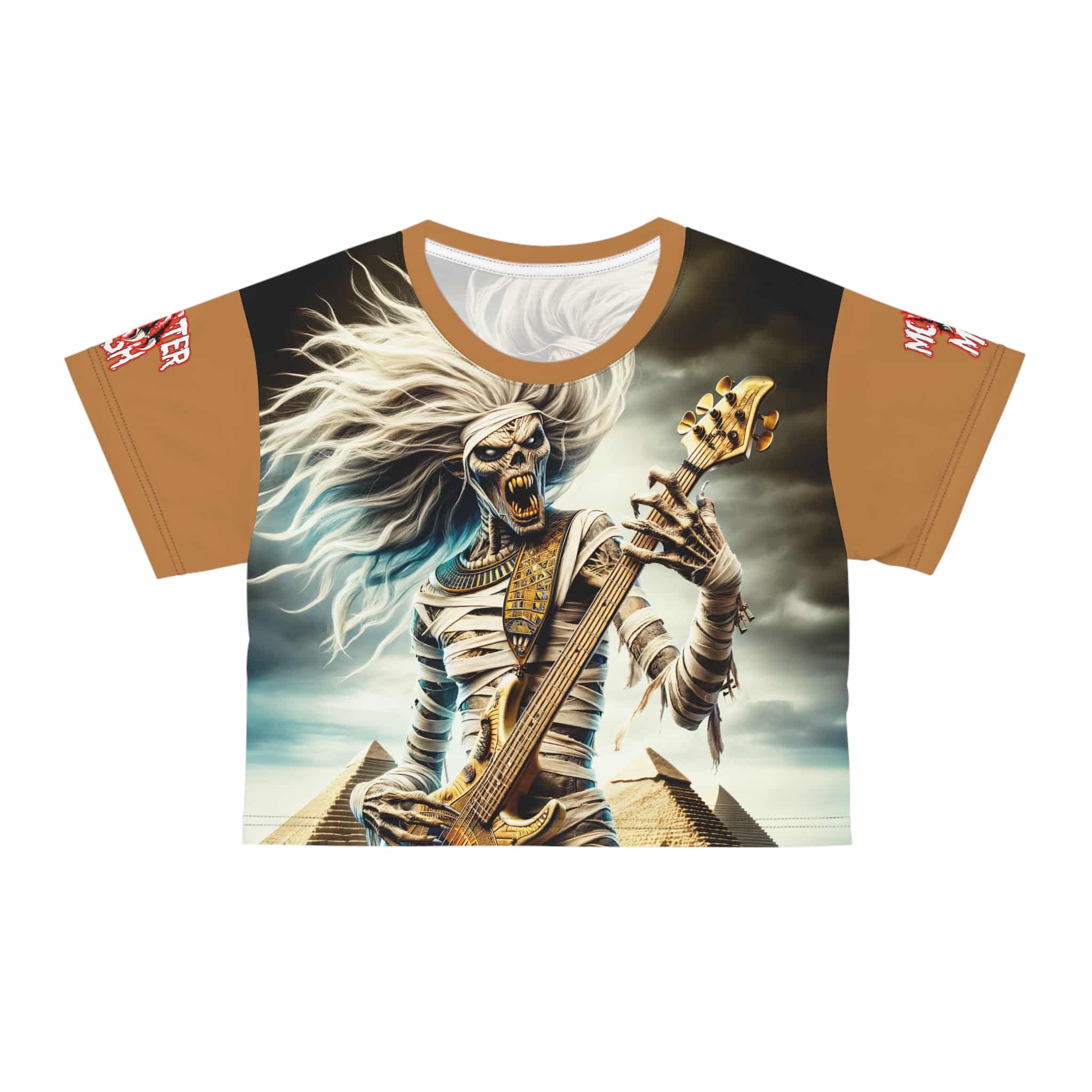 Monster Mosh 2024 Tour Mummy Bass Guitar MM-D003 Crop Tee (AOP) - Light Brown Sleeves - Image 5