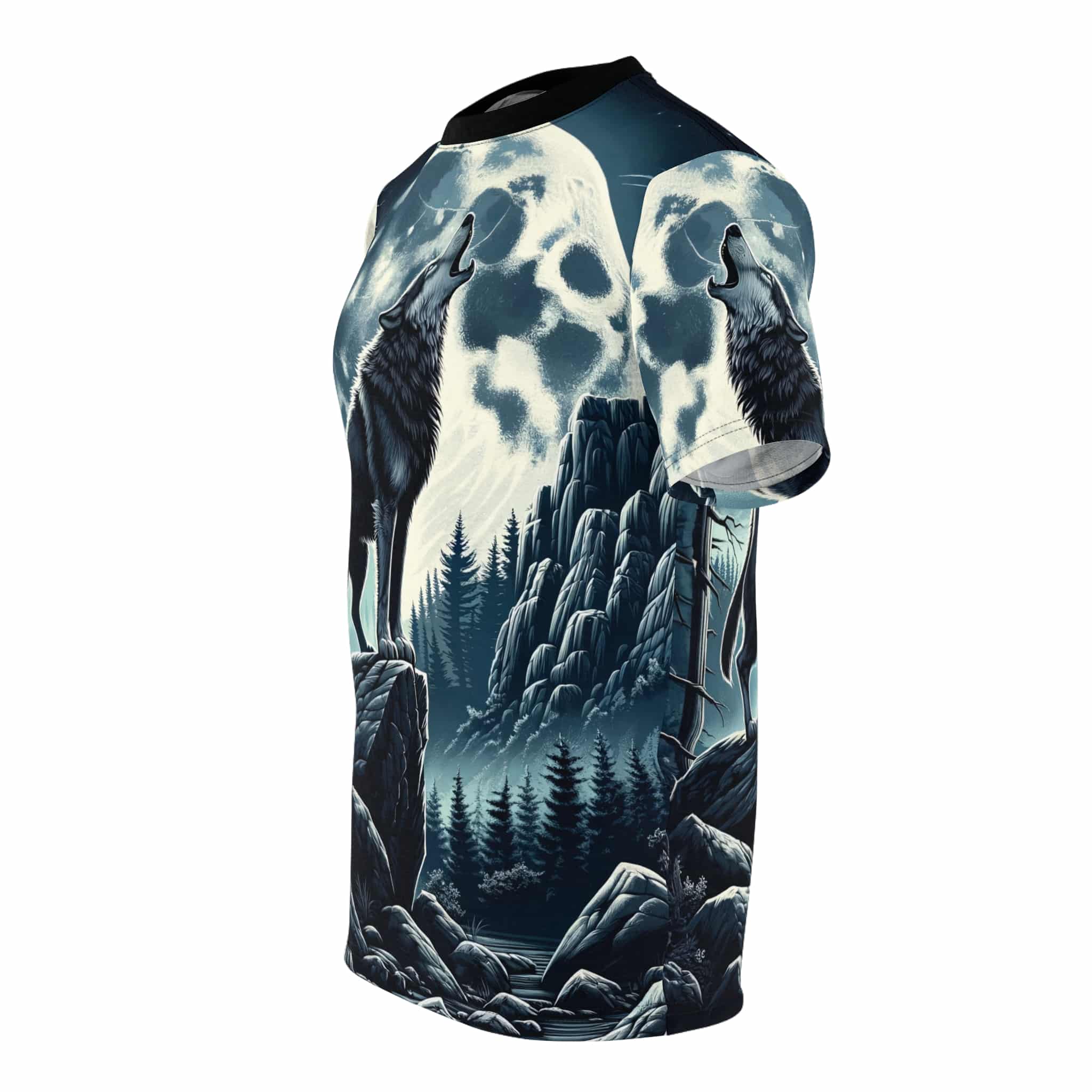 Wolf Howling WD-D001 By Wyldesigns Unisex Cut & Sew Tee (AOP) - Image 3