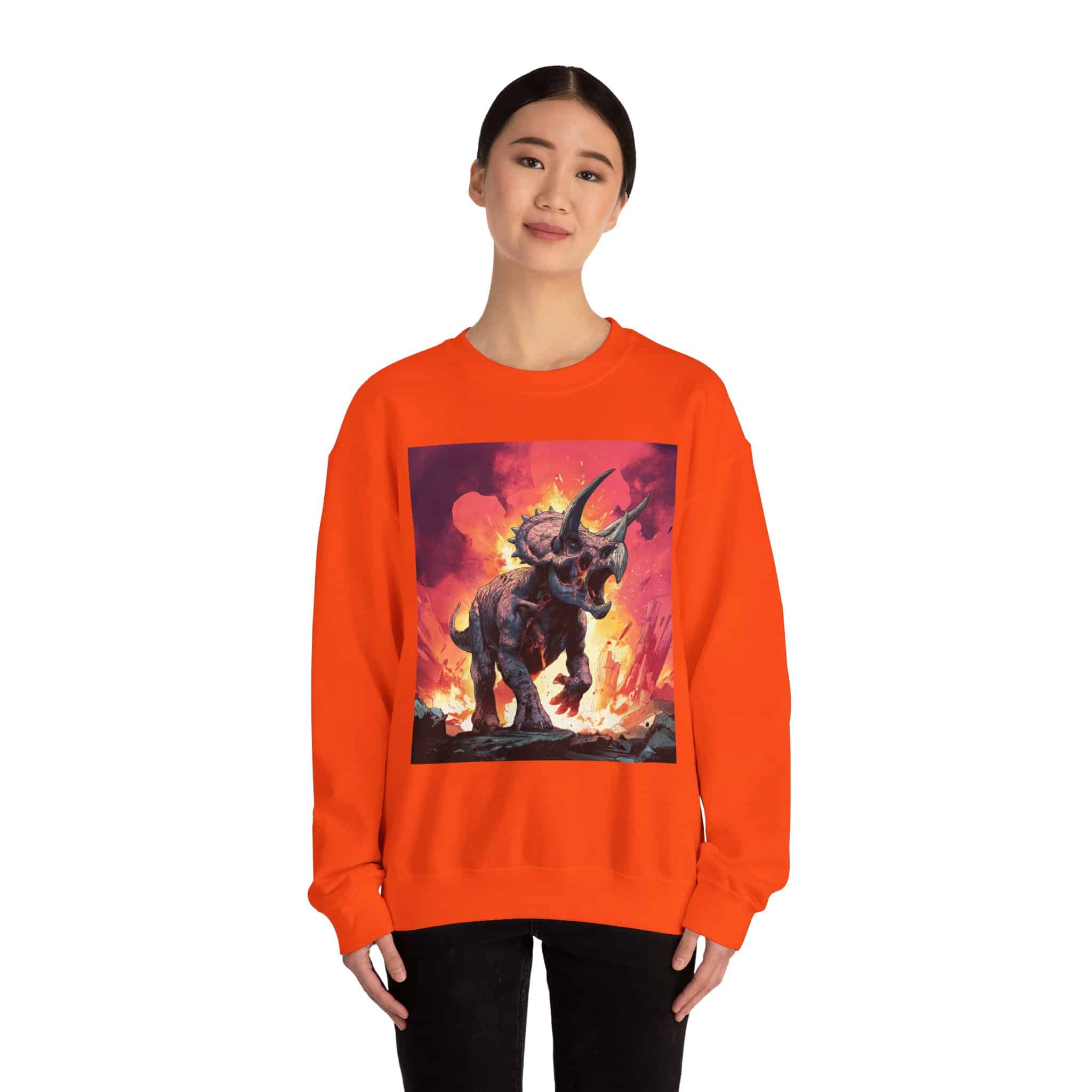 Skeletal Zombie Triceratops In Volcanic Wasteland Unisex Heavy Blend™ Crewneck Sweatshirt - Image 34