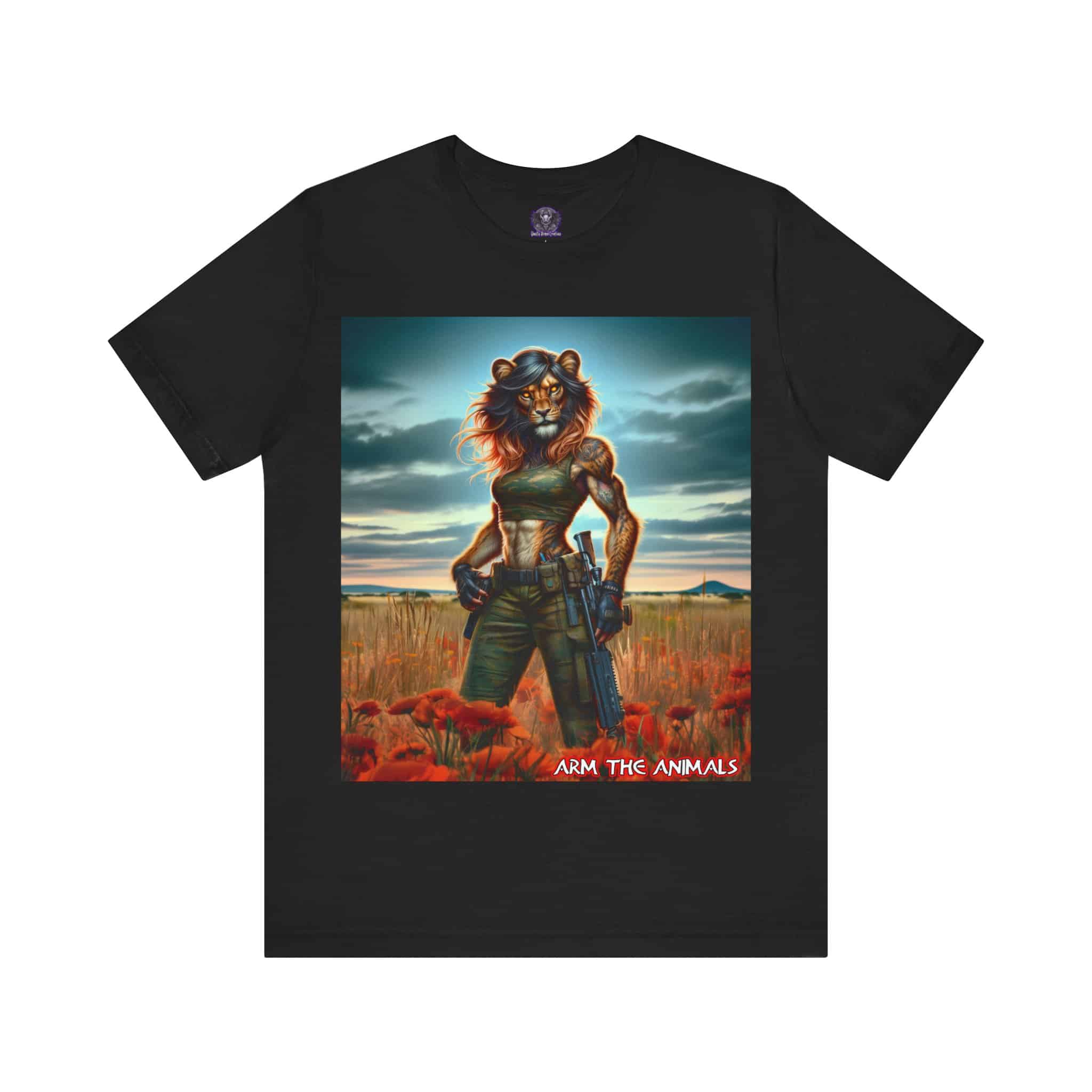 Arm The Animals: Hunter Lioness #AA-D-Lis001 Unisex Jersey Short Sleeve Tee