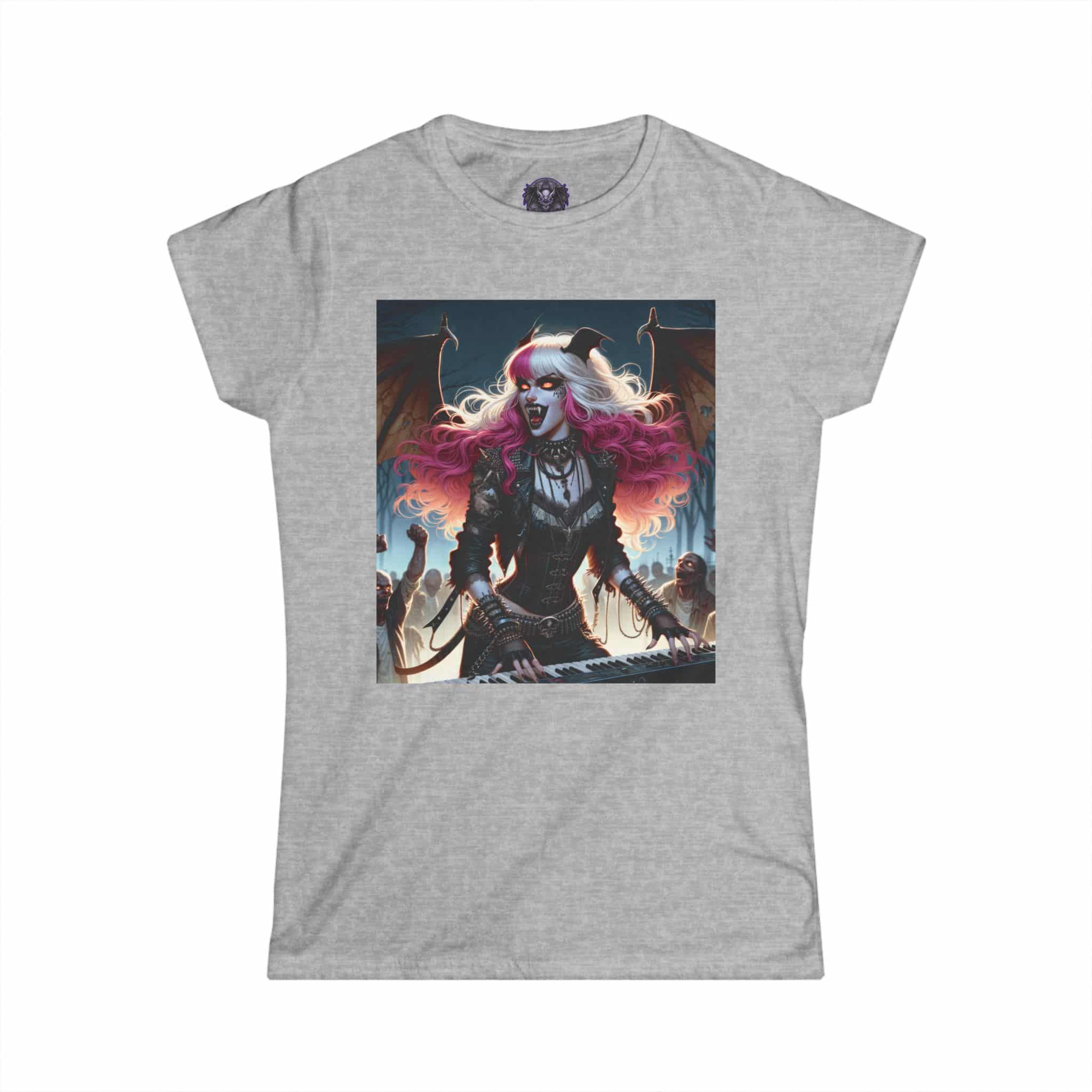 Monster Mosh Undead Angels Bat Keyboardist MM-D-UA-L01 Women's Softstyle Tee - Image 10