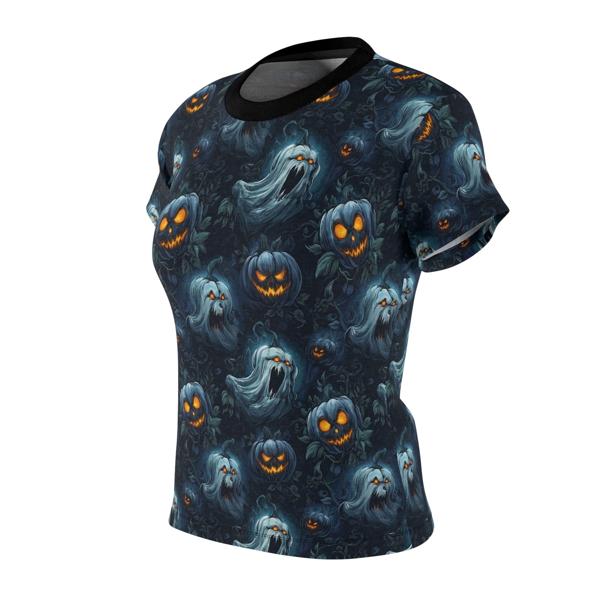 Women's Tee Halloween Ghosts & Pumpkins Pattern 2 (AOP) - Image 3