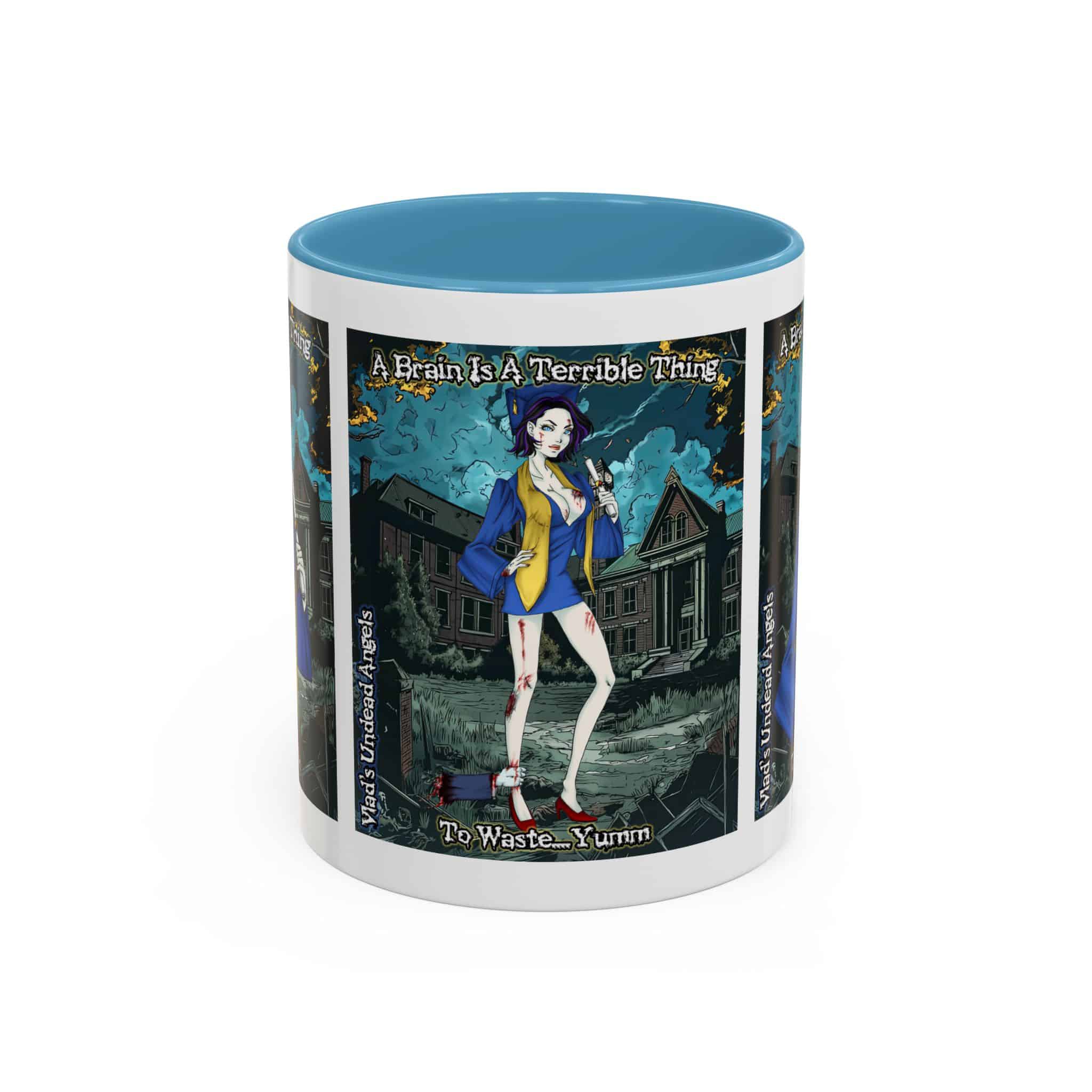 Tiffany Undead Angel Zombie Graduate – Classic Art V2 w/Text Accent Coffee Mug (11, 15oz) - Image 2
