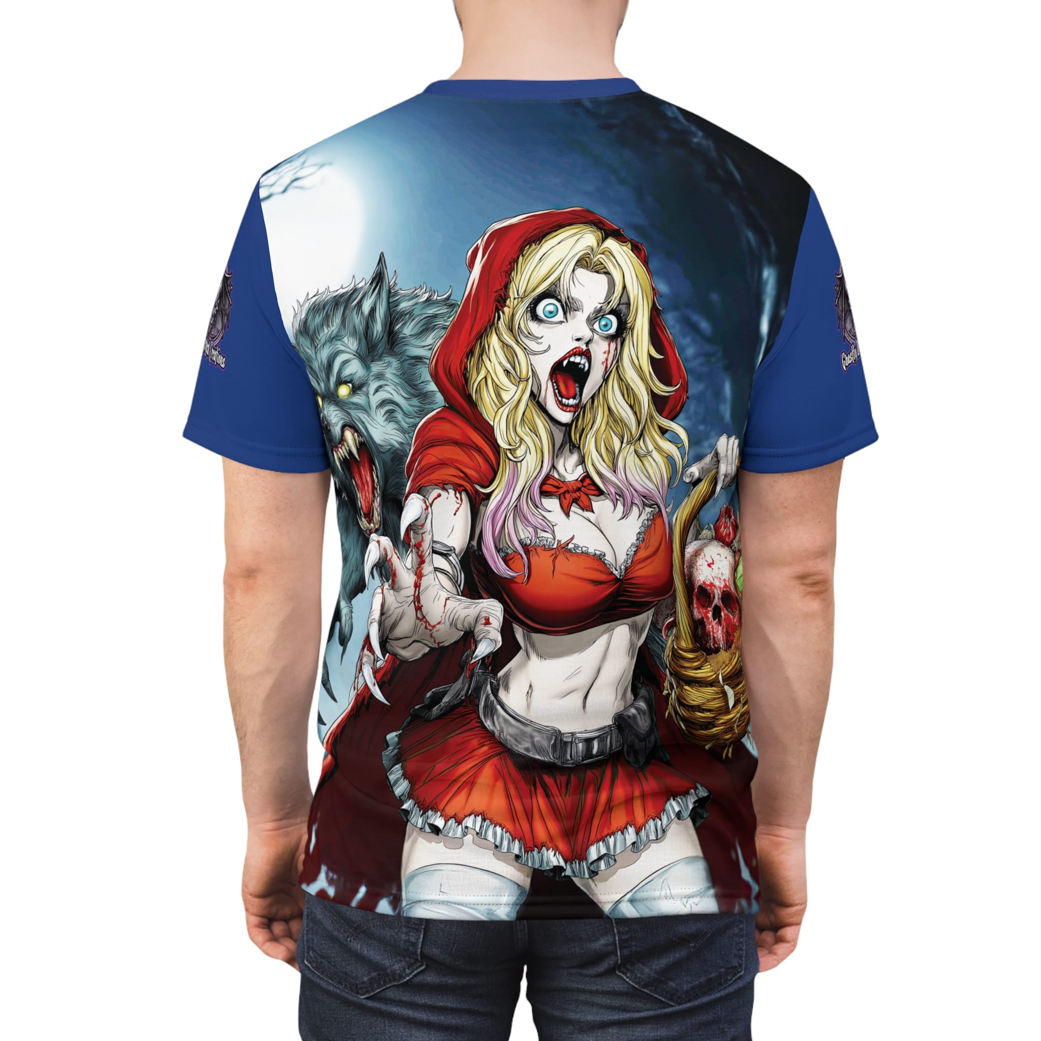Vampire Red Riding Hood By Ghastly Wicked Tales 2025-01 Unisex Cut & Sew Tee (AOP) Blue - Image 12