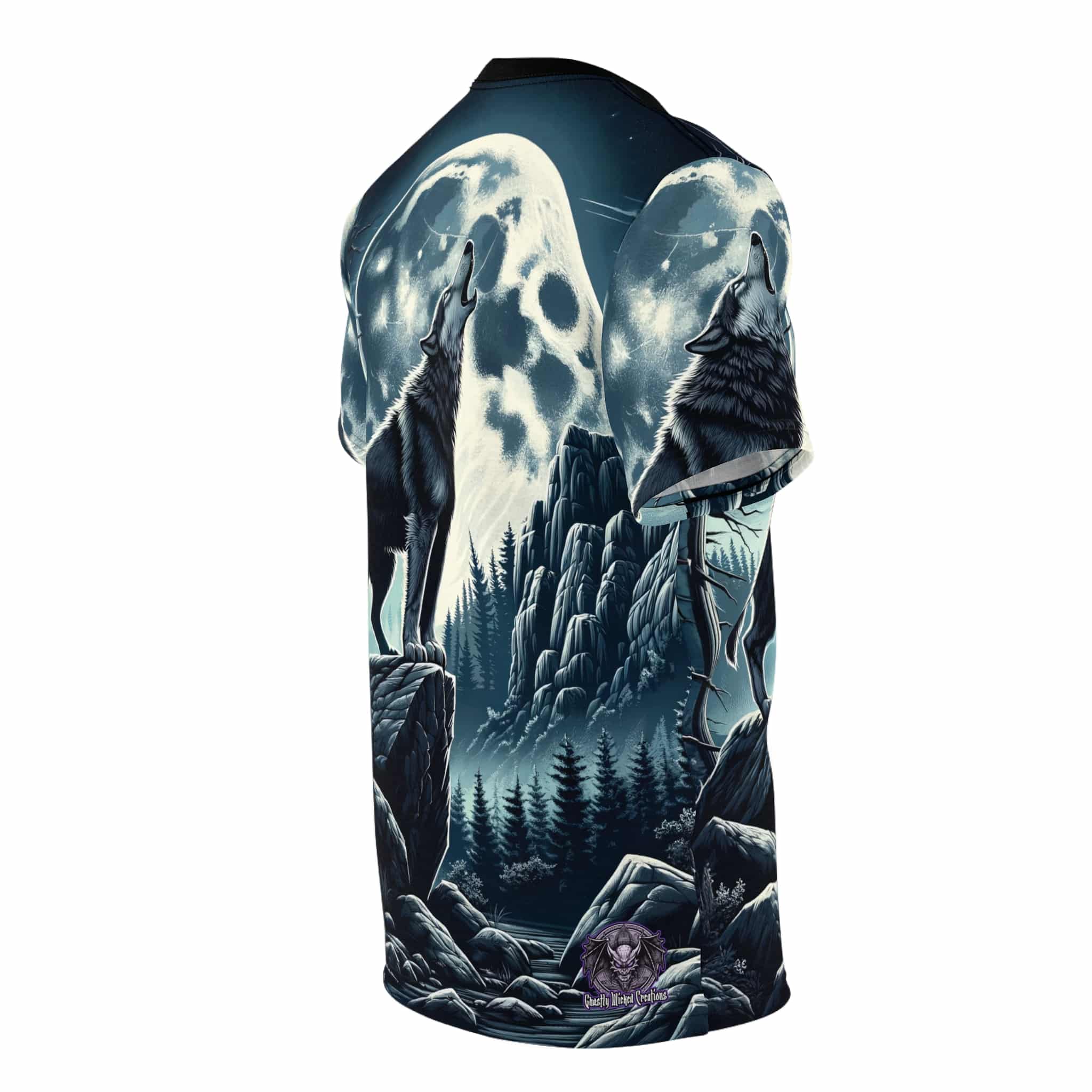 Wolf Howling WD-D001 By Wyldesigns Unisex Cut & Sew Tee (AOP) - Image 4