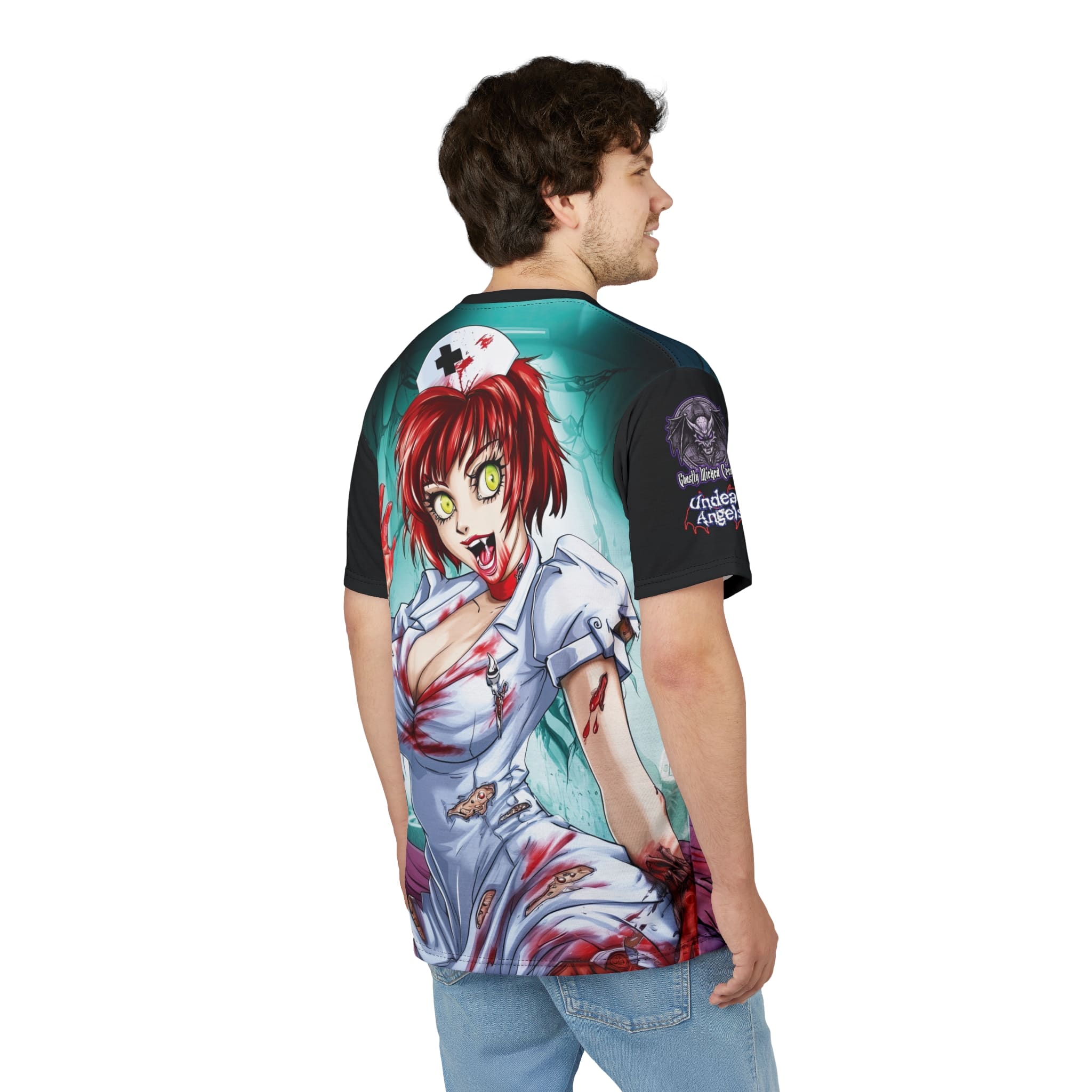 Undead Angels Zombie Nurse Abigail Classic Reborn Style II-DS Unisex Cut & Sew Tee (AOP) - Image 13