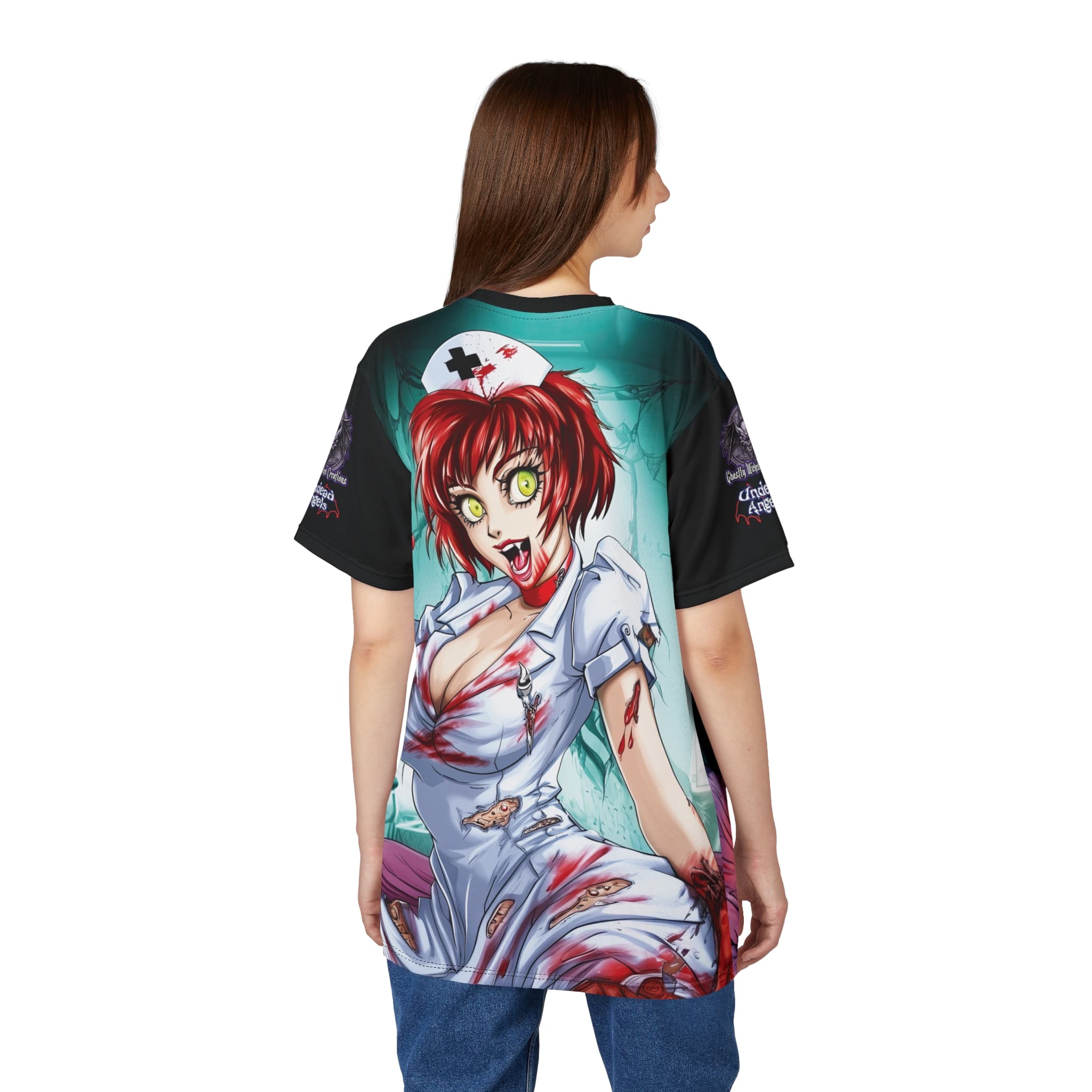 Undead Angels Zombie Nurse Abigail Classic Reborn Style II-DS Unisex Cut & Sew Tee (AOP) - Image 14