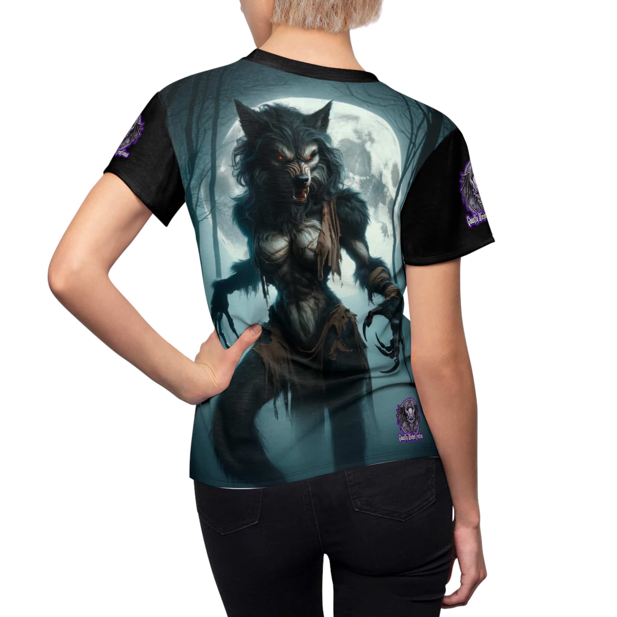 She-Werewolf Full Moon #ML-D-WW01 Women's Cut & Sew Tee (AOP) - Image 5