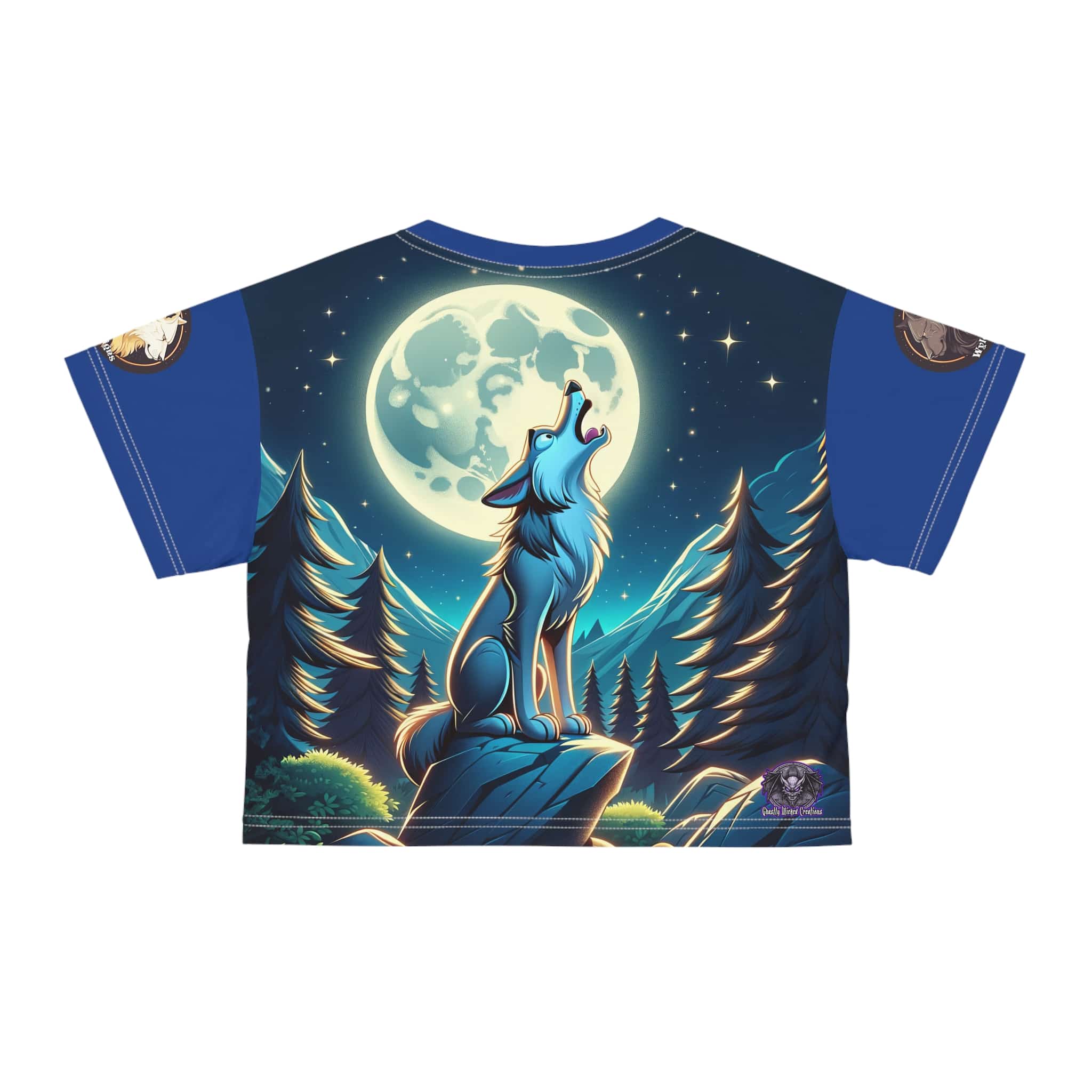 Howling Wolf Toon Style WD-D012 By Wyldesigns Crop Tee (AOP) - Image 2