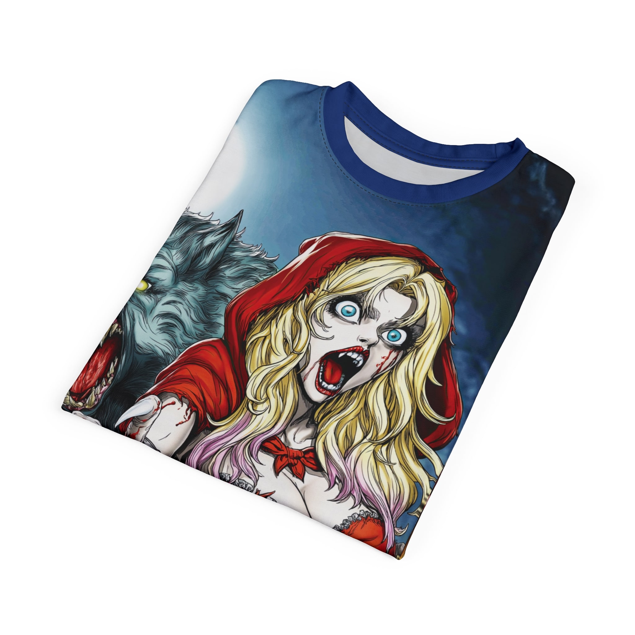 Vampire Red Riding Hood By Ghastly Wicked Tales 2025-01 Unisex Cut & Sew Tee (AOP) Blue - Image 20