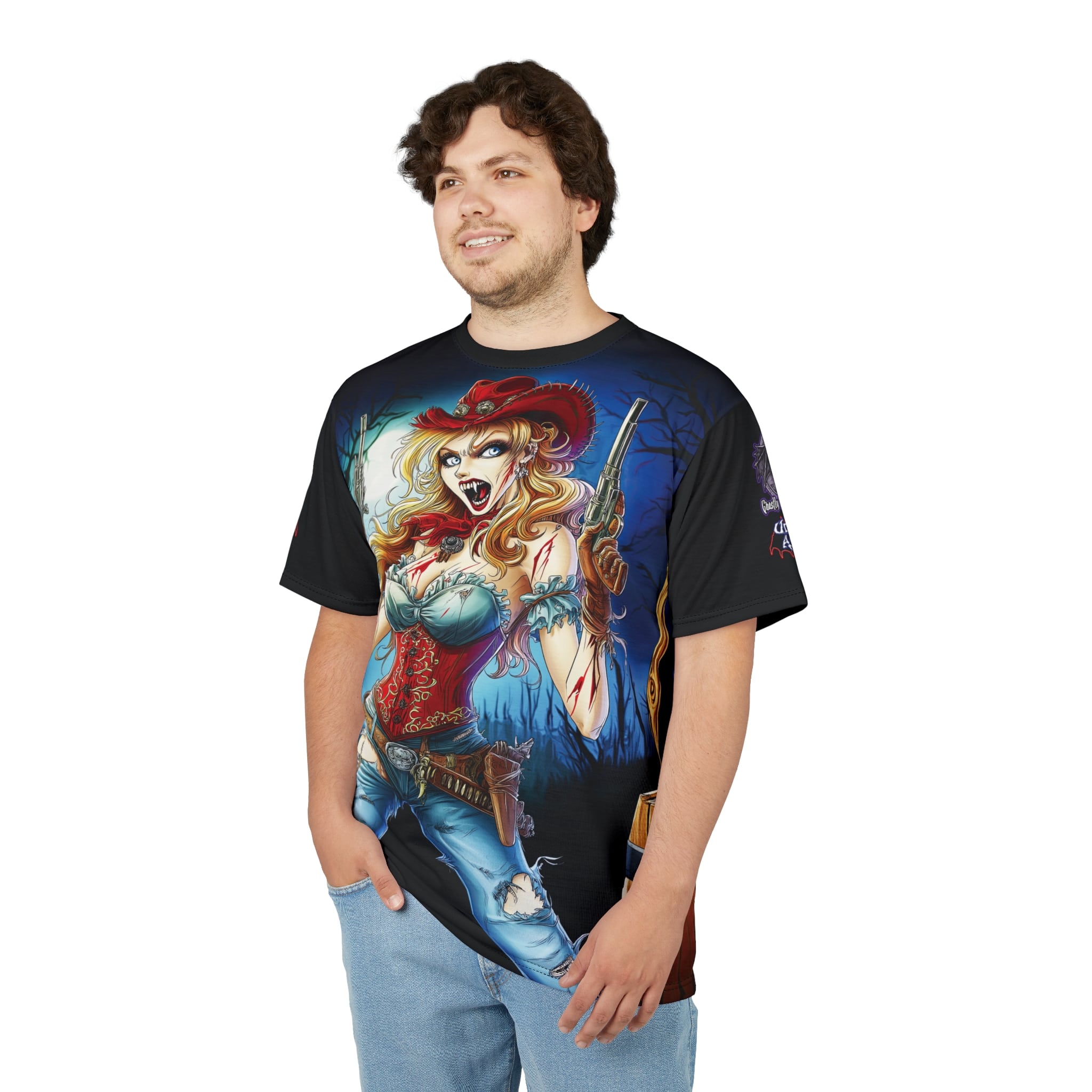 Undead Angels Zombie Cowgirl Cassidy Classic Reborn Style IV Unisex Cut & Sew Tee (AOP) - Image 10