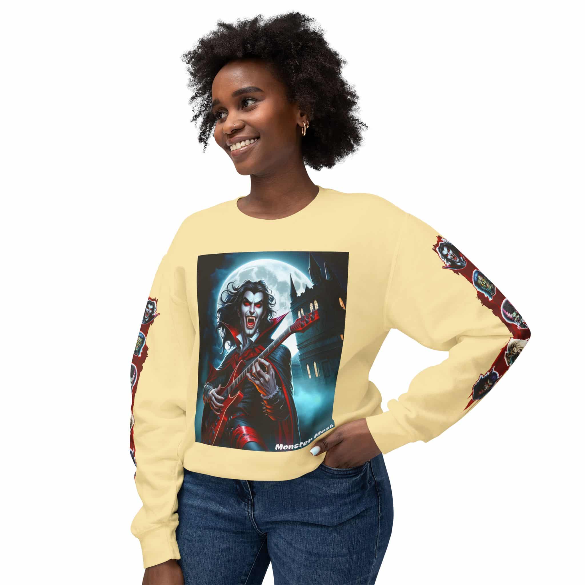 Monster Mosh 2024 Tour Drac on Guitar MM-D001 Deluxe Unisex Lightweight Crewneck Sweatshirt - Image 35