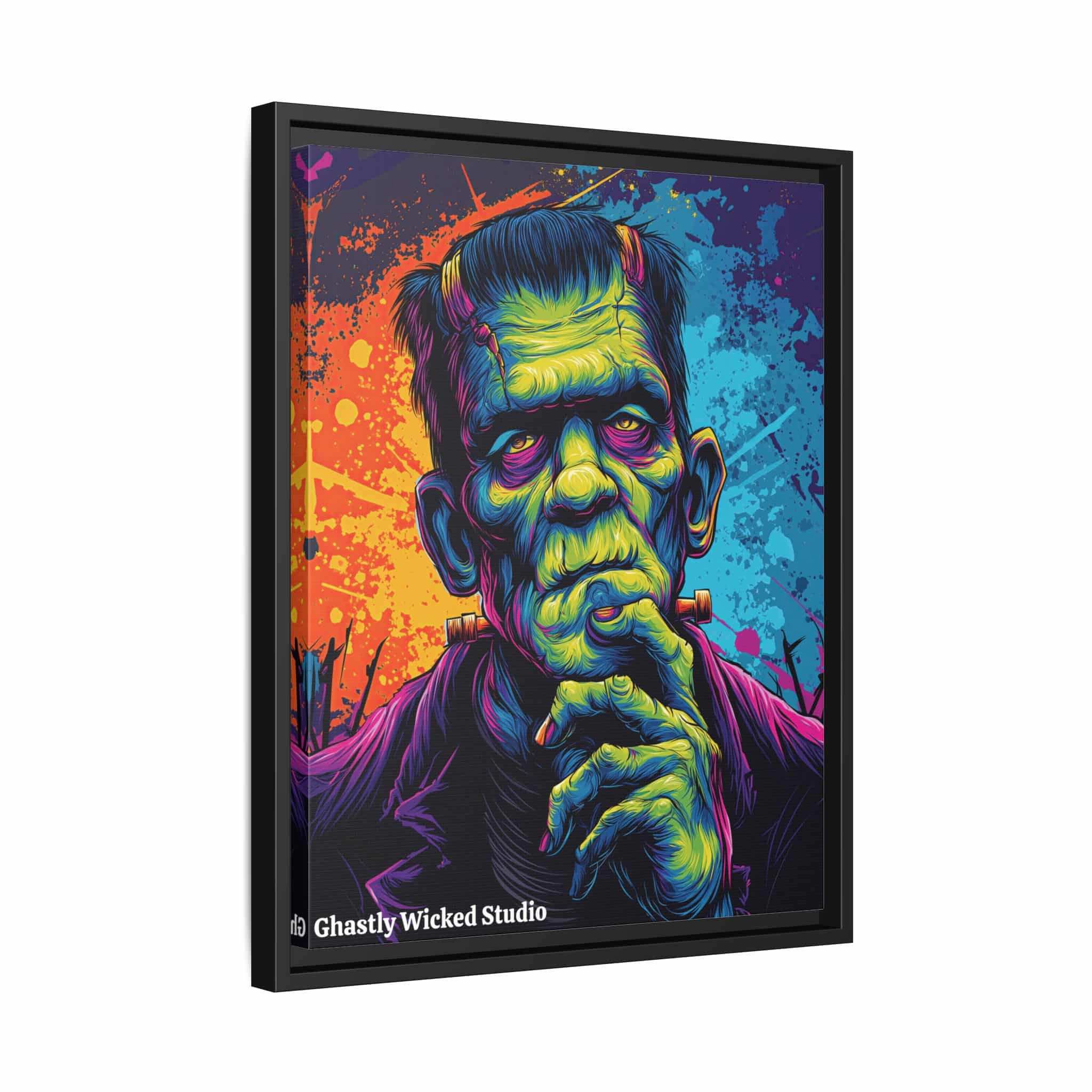 Frankenstein Pop 60’s Art Style Matte Canvas, Black Frame Halloween - Image 5