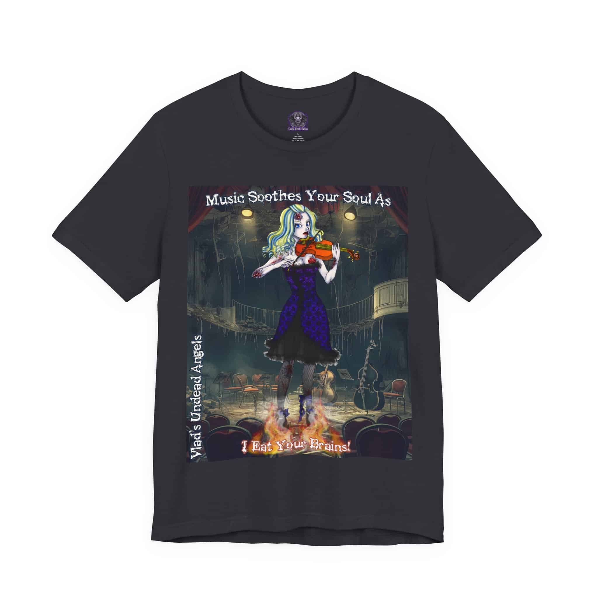 Ariel Undead Angel Violinist F1 - Classic Art w/Text Re-Issue Unisex Jersey Short Sleeve Tee - Image 11