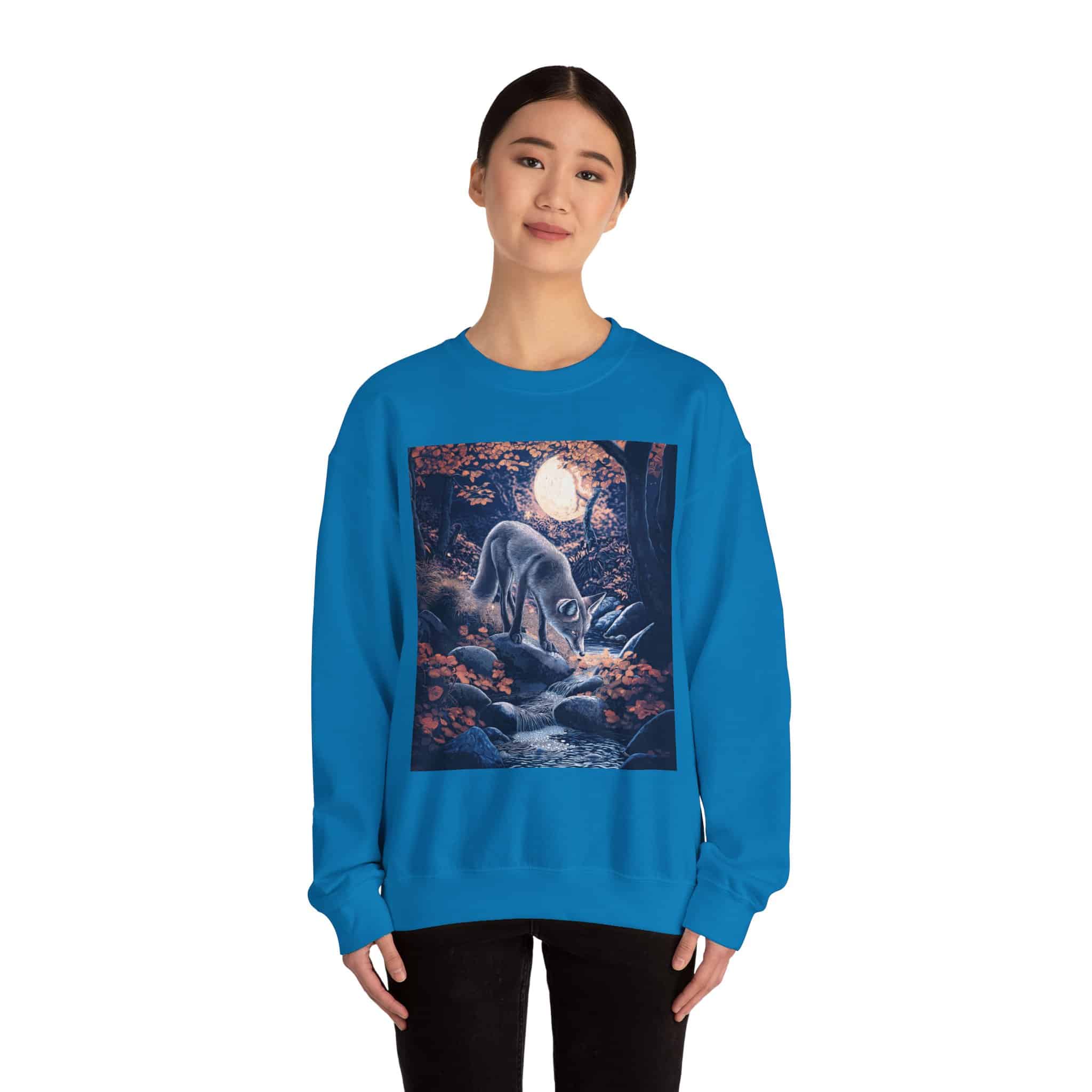 Fox By Stream At Moonlight by Wyldesigns Unisex Heavy Blend™ Crewneck Sweatshirt - Image 20