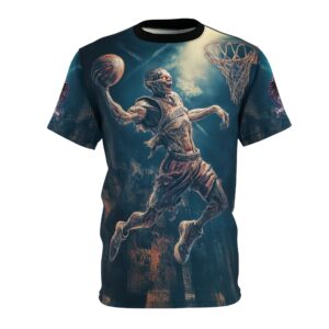 Zombie Basketball Player Unisex Cut & Sew Tee (AOP) Black / Green Sleeves