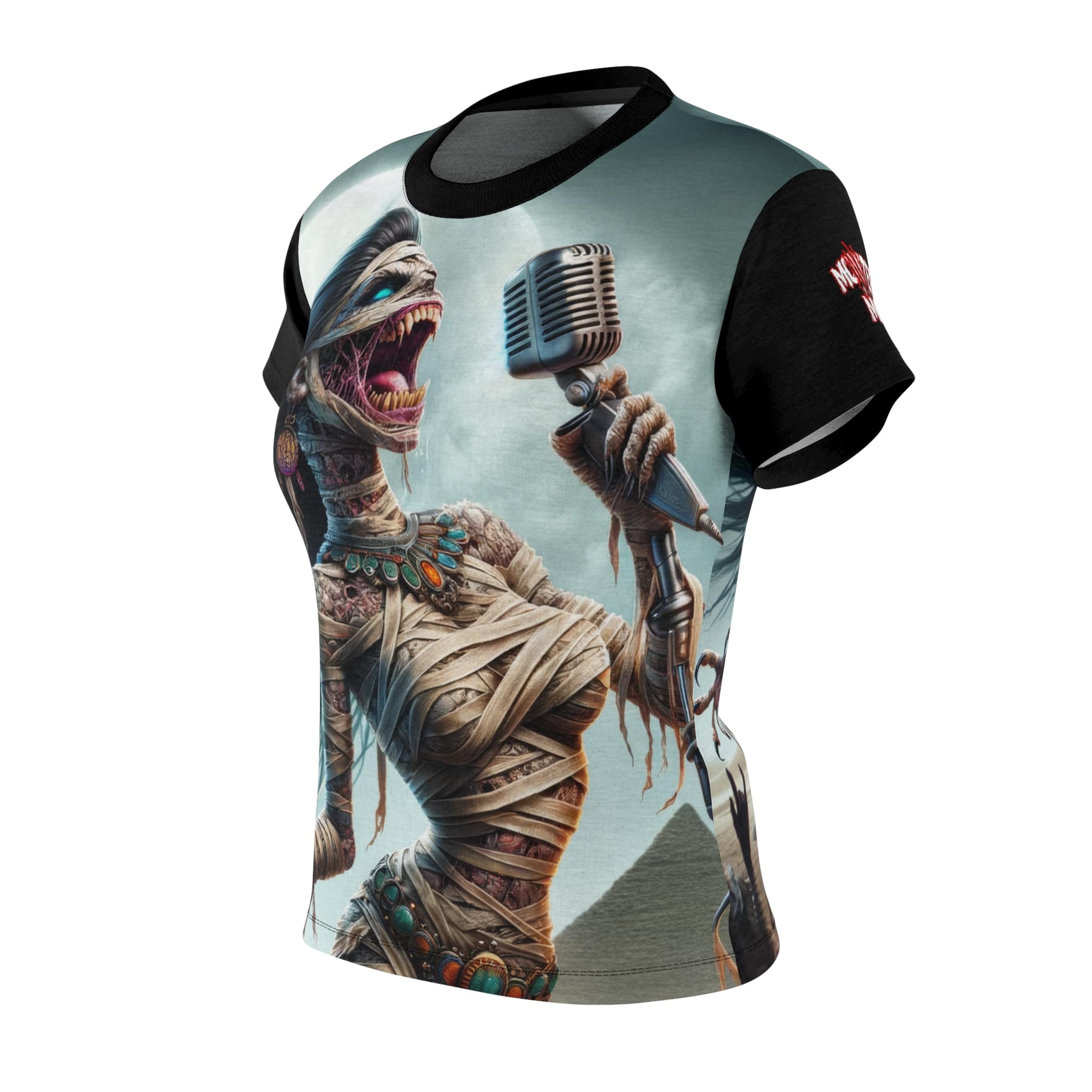 Monster Mosh 2024 Tour Mummy Goddess Singer #MM-D-MG01 Women's Cut & Sew Tee (AOP) - Black or Pink Sleeves - Image 3
