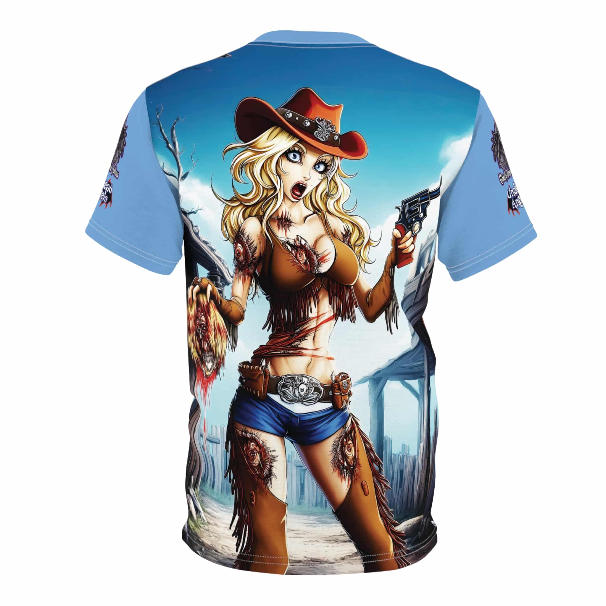 Undead Angels Zombie Cowgirl Cassidy Classic Reborn Style Unisex Cut & Sew Tee (AOP) Blue - Image 23