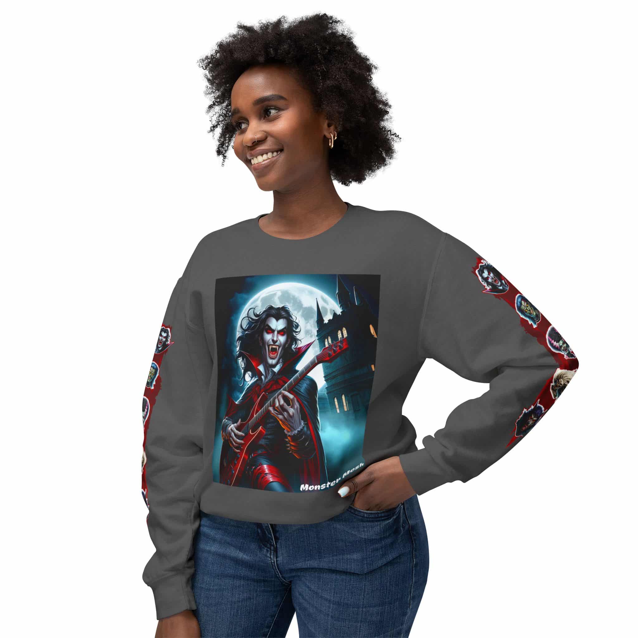 Monster Mosh 2024 Tour Drac on Guitar MM-D001 Deluxe Unisex Lightweight Crewneck Sweatshirt - Image 39