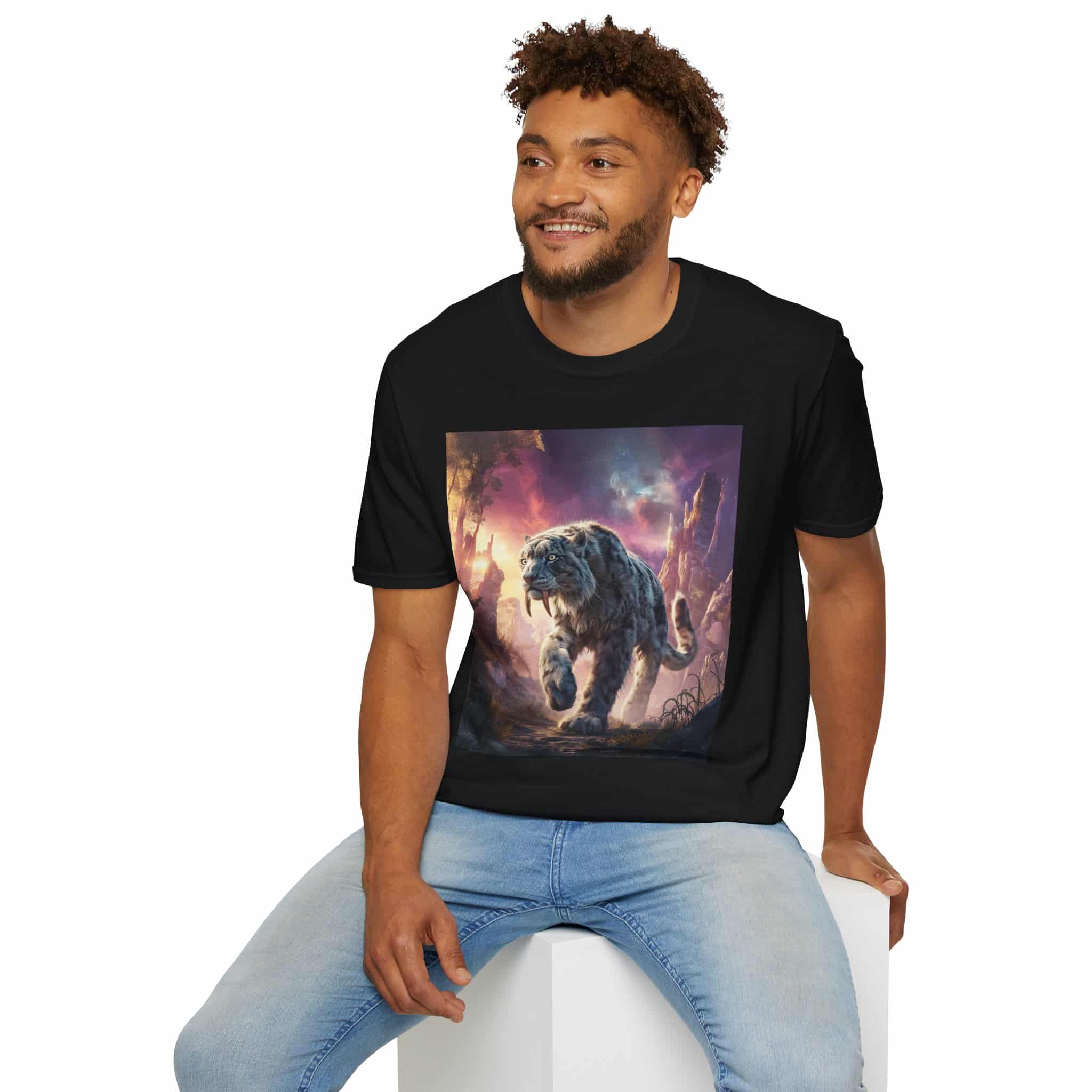 Prehistoric Smilodon aka Sabre-Tooth Tiger II Unisex T-Shirt, Graphic Tee, Unique Gift, Casual Wear - Image 5