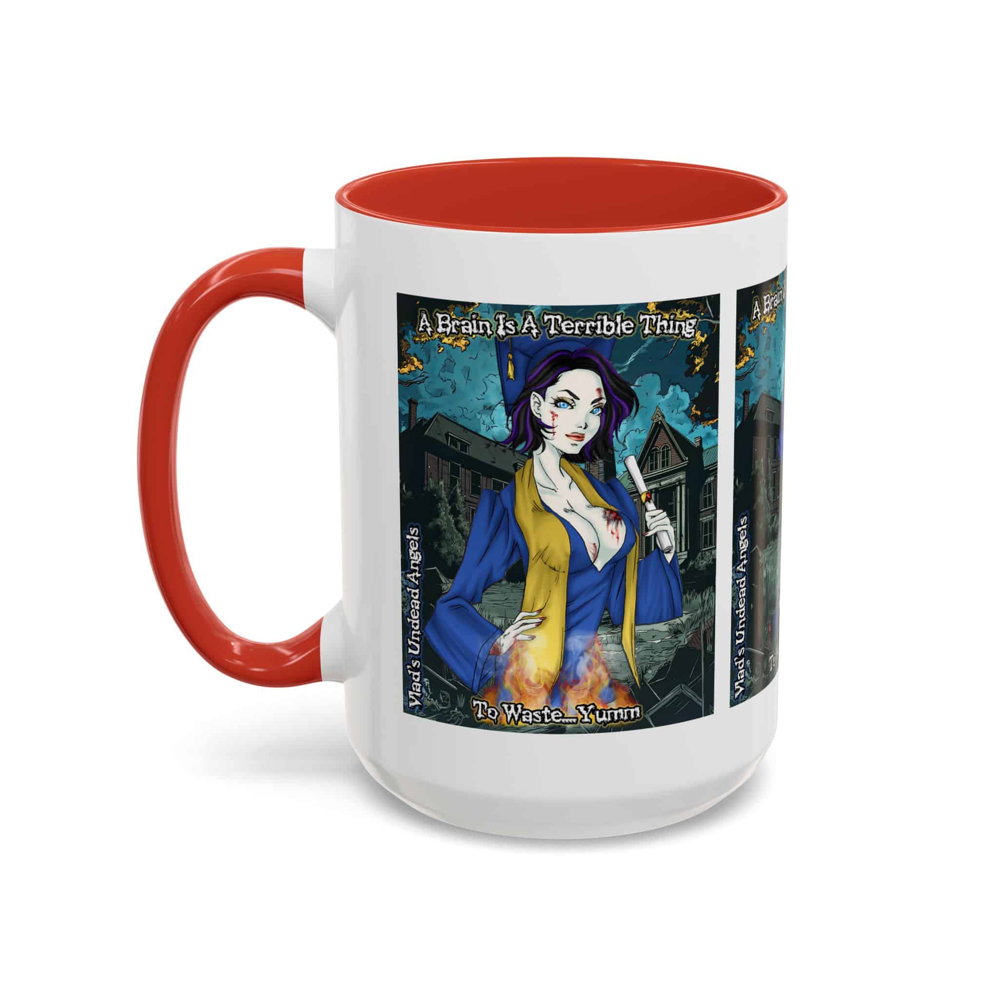 Tiffany Undead Angel Zombie Graduate – Classic Art V2 w/Text Accent Coffee Mug (11, 15oz) - Image 35