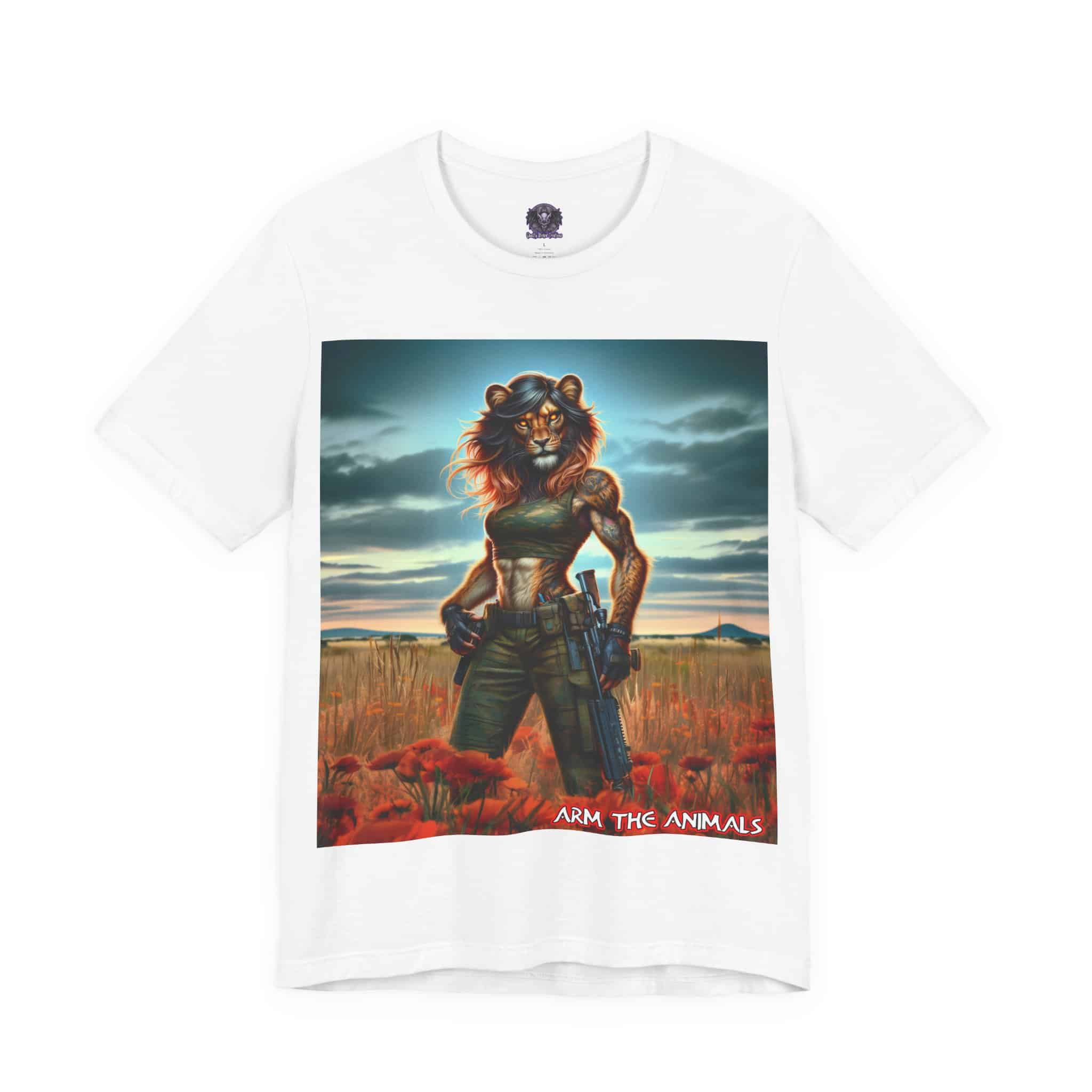 Arm The Animals: Hunter Lioness #AA-D-Lis001 Unisex Jersey Short Sleeve Tee - Image 18