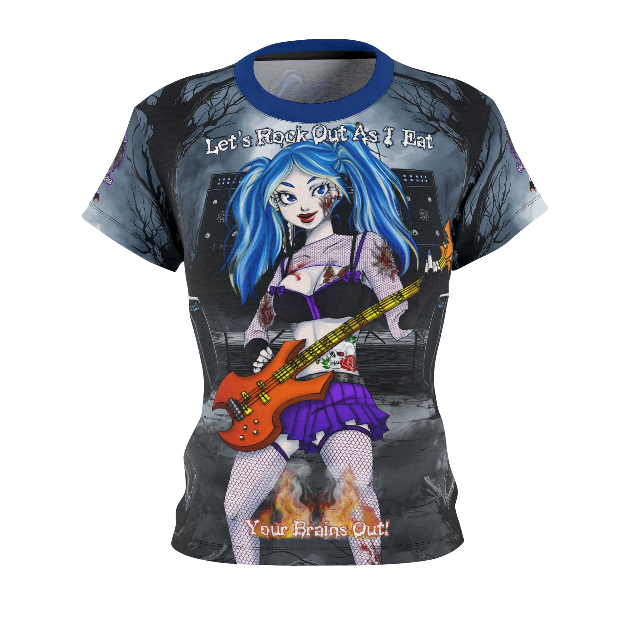 Ashley Undead Angel Bass Guitarist - Classic Art w/Text Women's Cut & Sew Tee (AOP) - Image 5