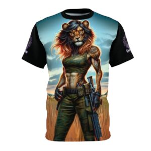 Arm The Animals: Hunter Lioness #AA-D-Lis001 Unisex Cut & Sew Tee (AOP)