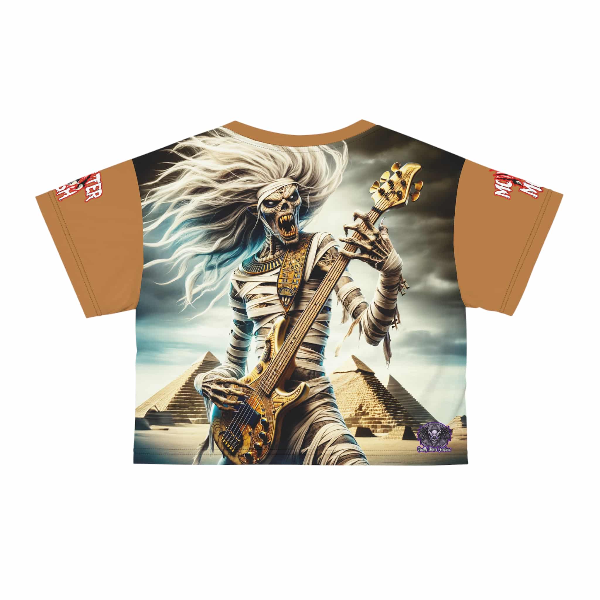 Monster Mosh 2024 Tour Mummy Bass Guitar MM-D003 Crop Tee (AOP) - Light Brown Sleeves - Image 6