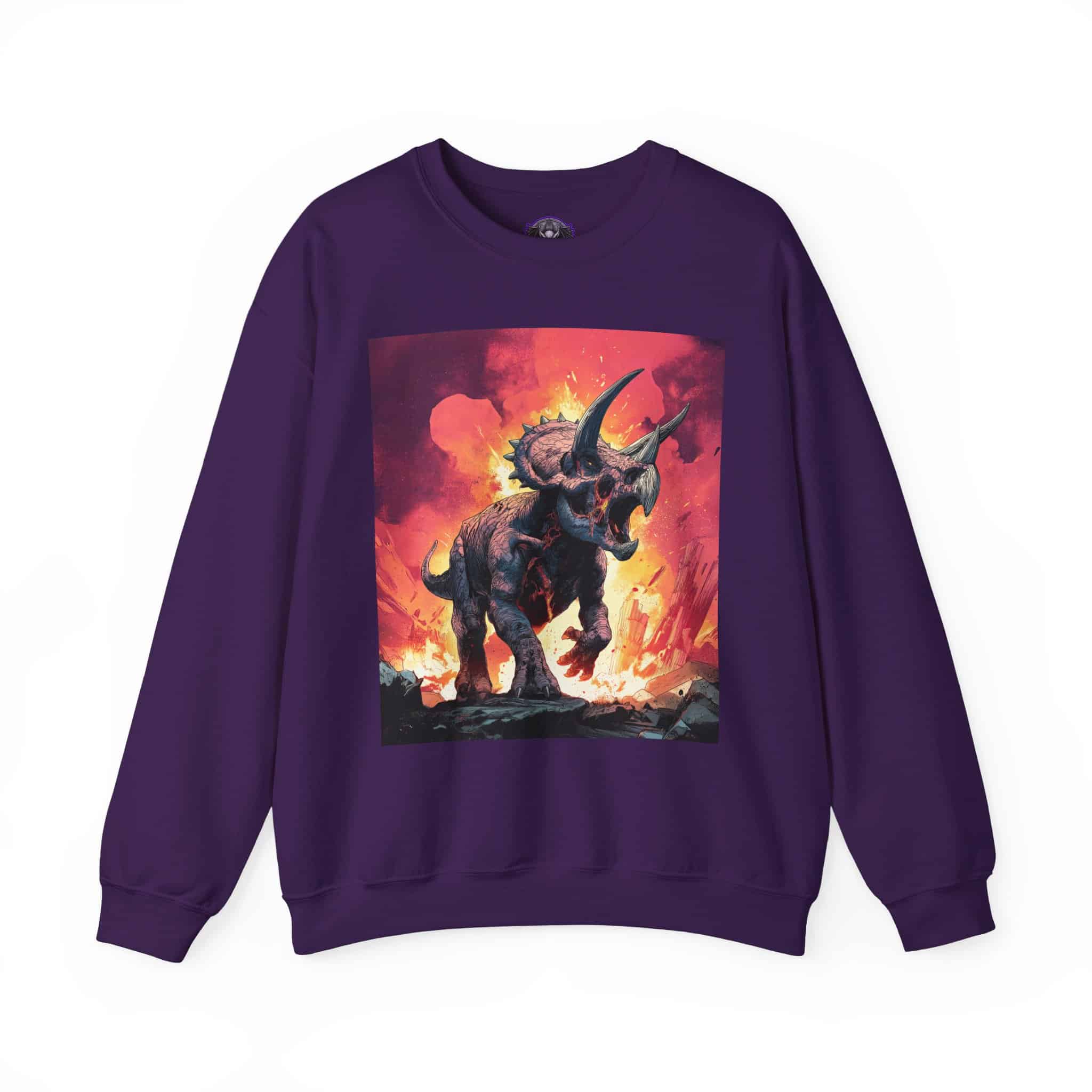 Skeletal Zombie Triceratops In Volcanic Wasteland Unisex Heavy Blend™ Crewneck Sweatshirt - Image 57