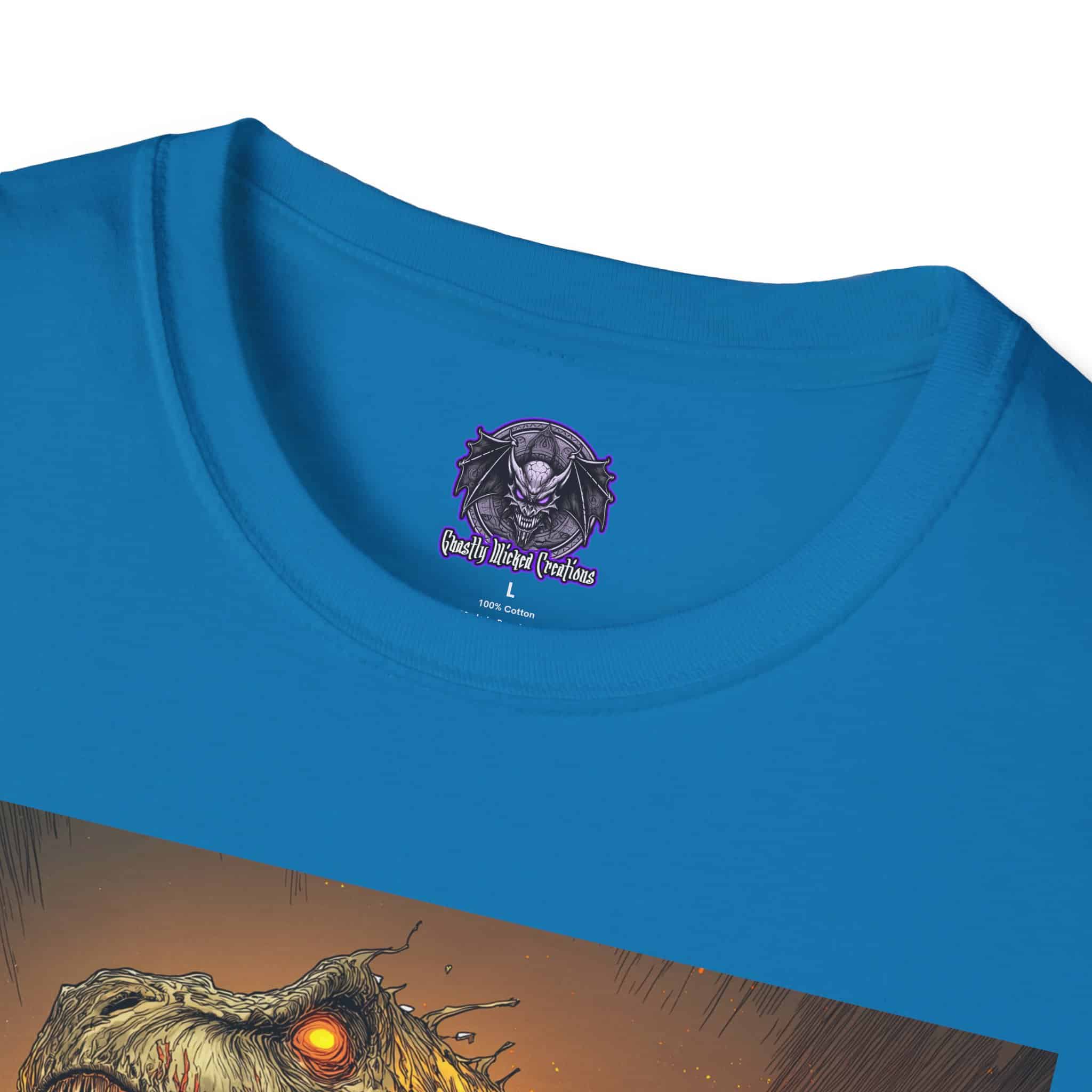 Zombie T-Rex Tyrannosaurus In Volcanic Wasteland Unisex T-Shirt - Image 31