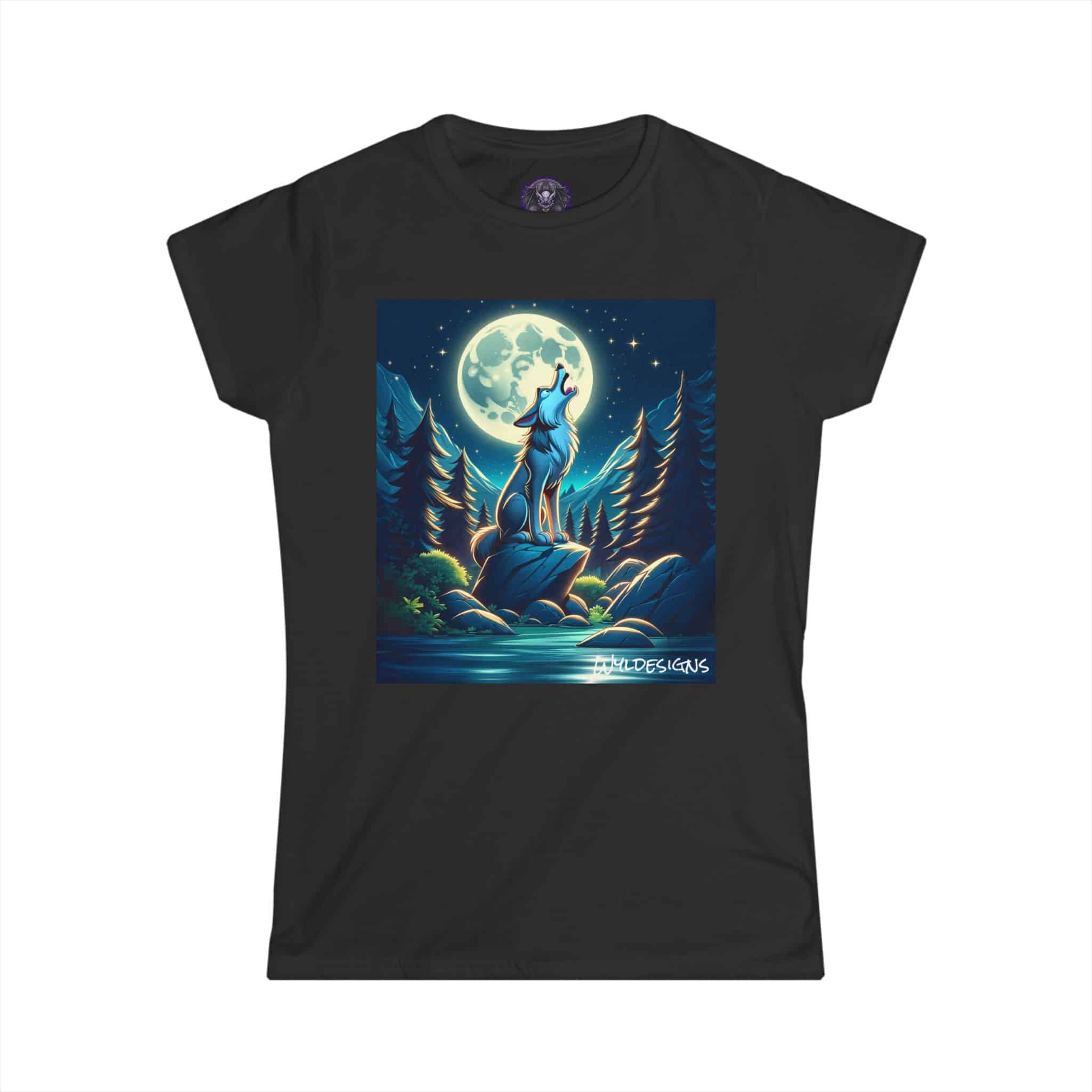 Howling Wolf Toon Style WD-D012 By Wyldesigns Women's Softstyle Tee - Image 4