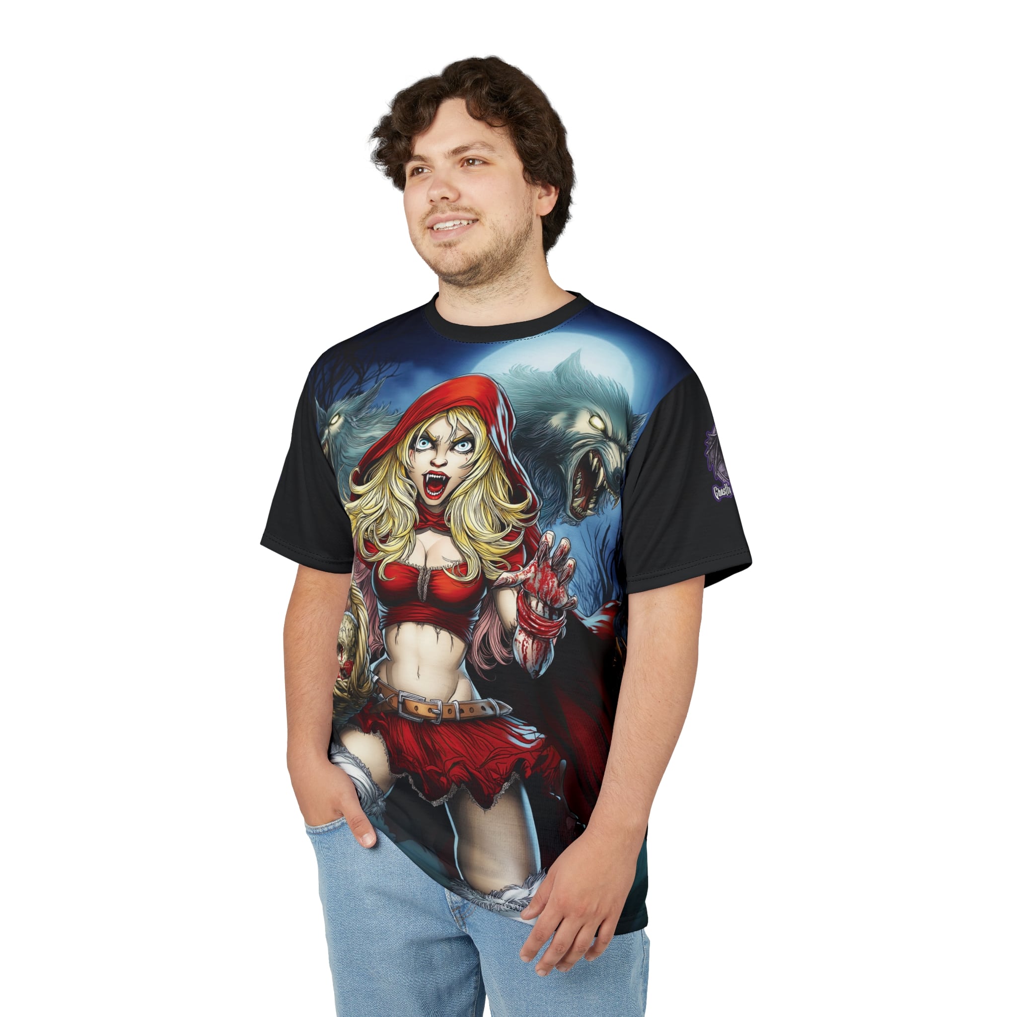 Vampire Red Riding Hood By Ghastly Wicked Tales 2025-02 Tee Unisex (AOP) - Image 10