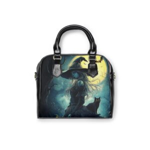 Witch With Black Cat By Moonlight #MJ-W001 Shoulder Handbag
