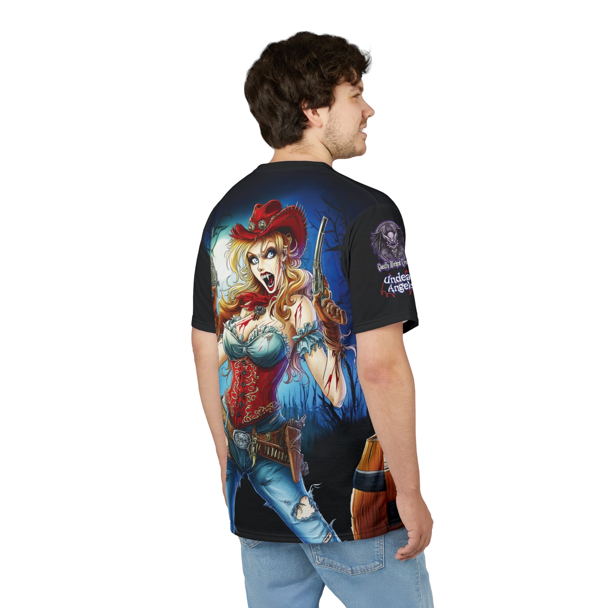 Undead Angels Zombie Cowgirl Cassidy Classic Reborn Style IV Unisex Cut & Sew Tee (AOP) - Image 13