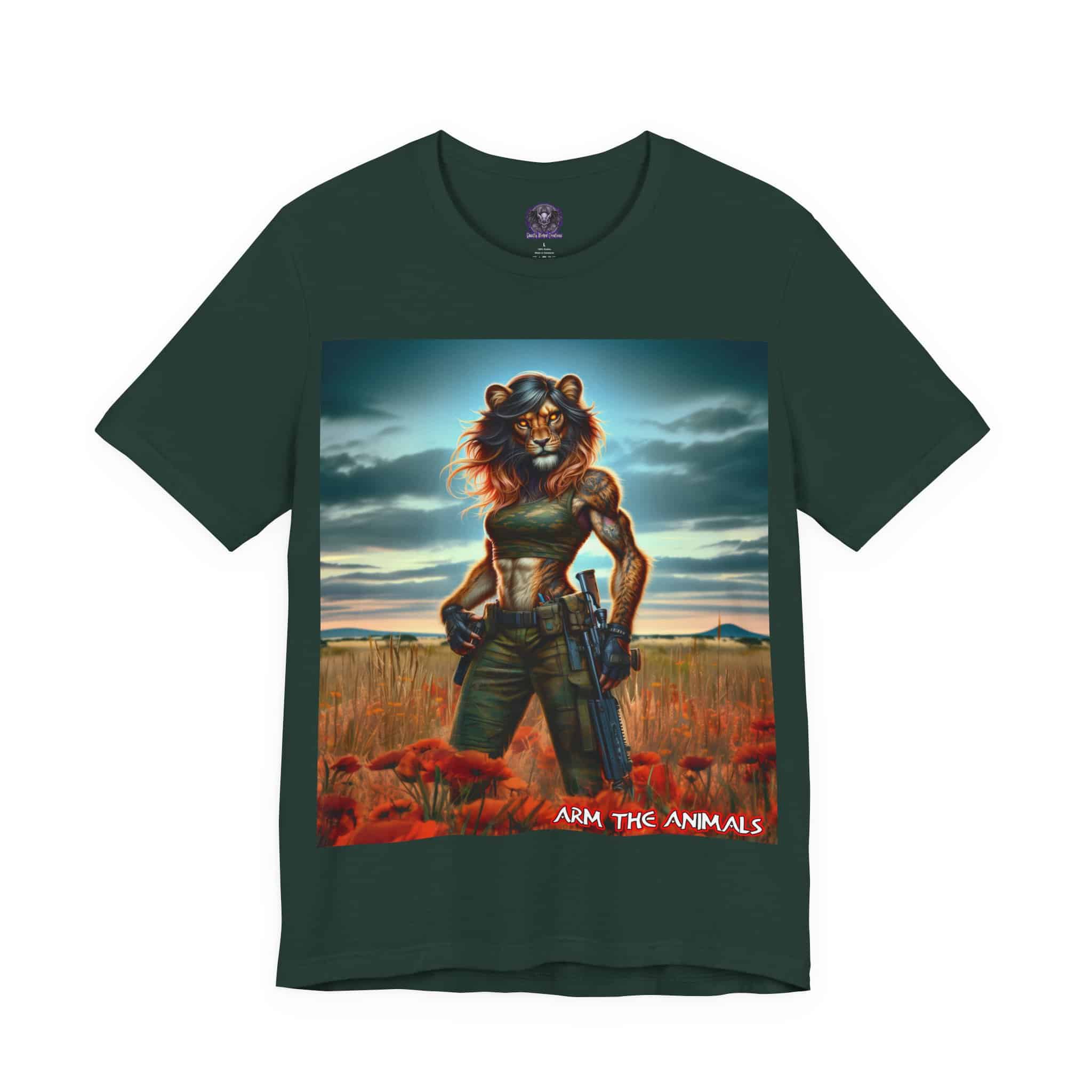Arm The Animals: Hunter Lioness #AA-D-Lis001 Unisex Jersey Short Sleeve Tee - Image 51