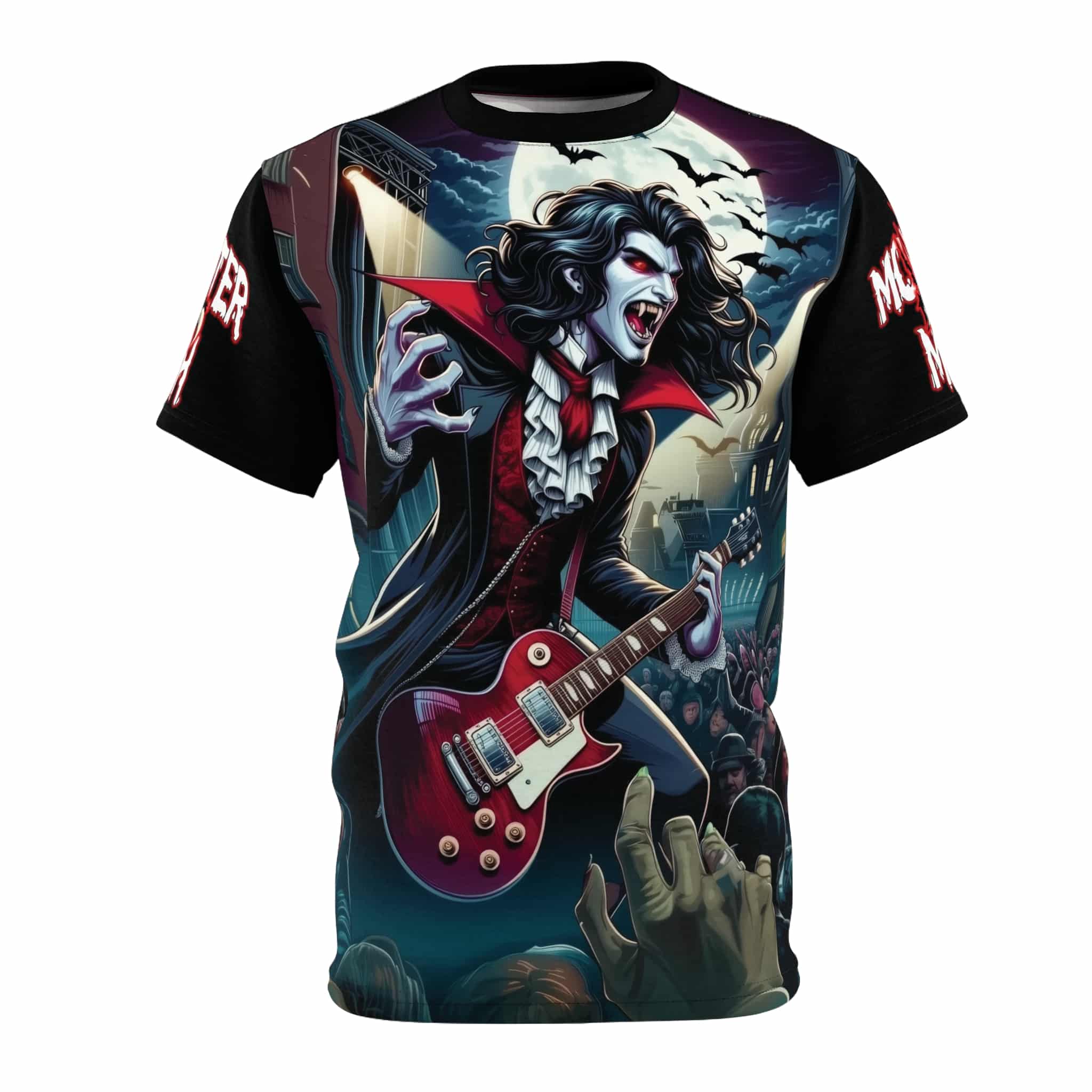 Monster Mosh 2024 Tour Dracula On Guitar MM-D-D07 Unisex Cut & Sew Tee (AOP)