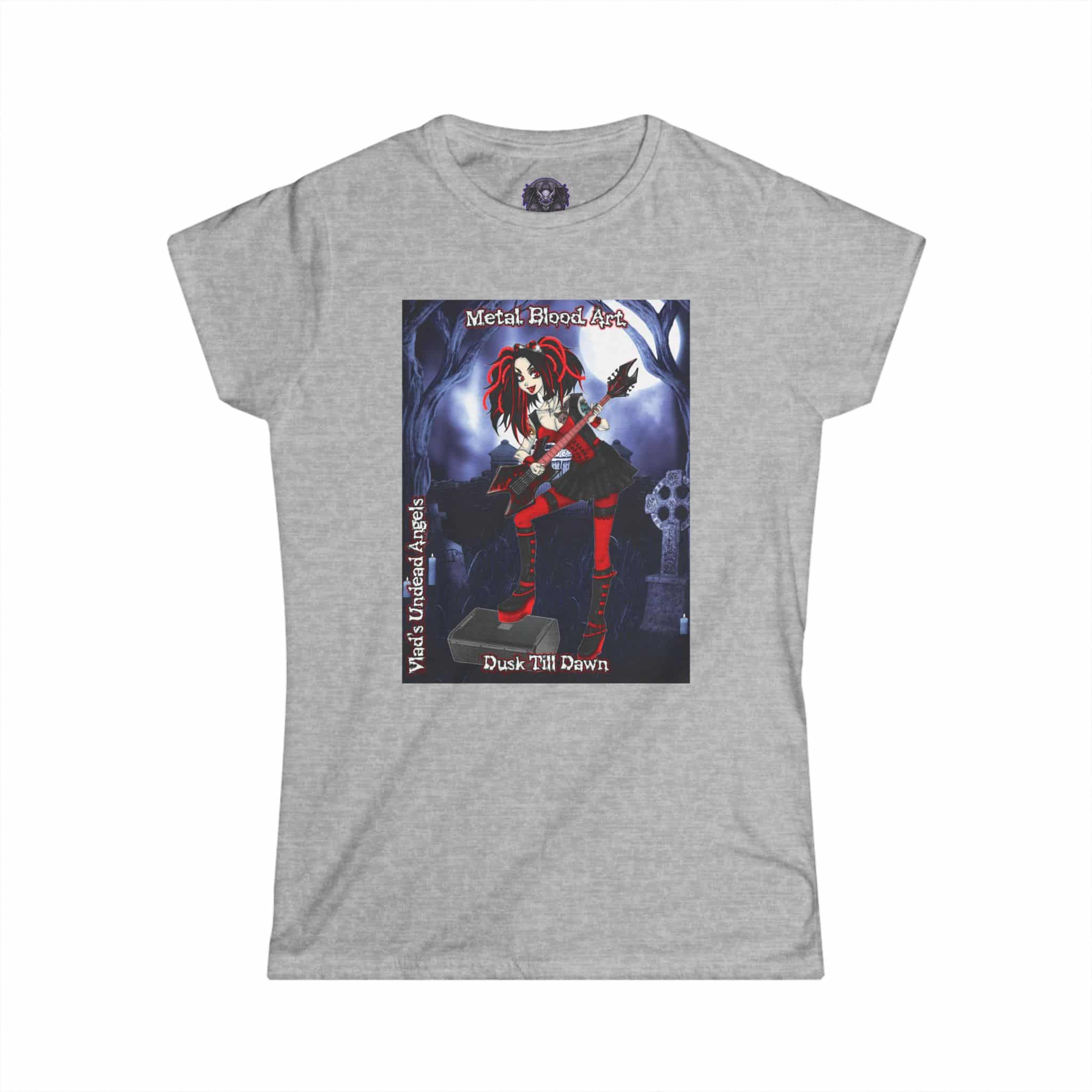 Crimson Undead Angel Guitarist - Classic Art w/Text Re-Issue Women's Softstyle Tee - Image 19