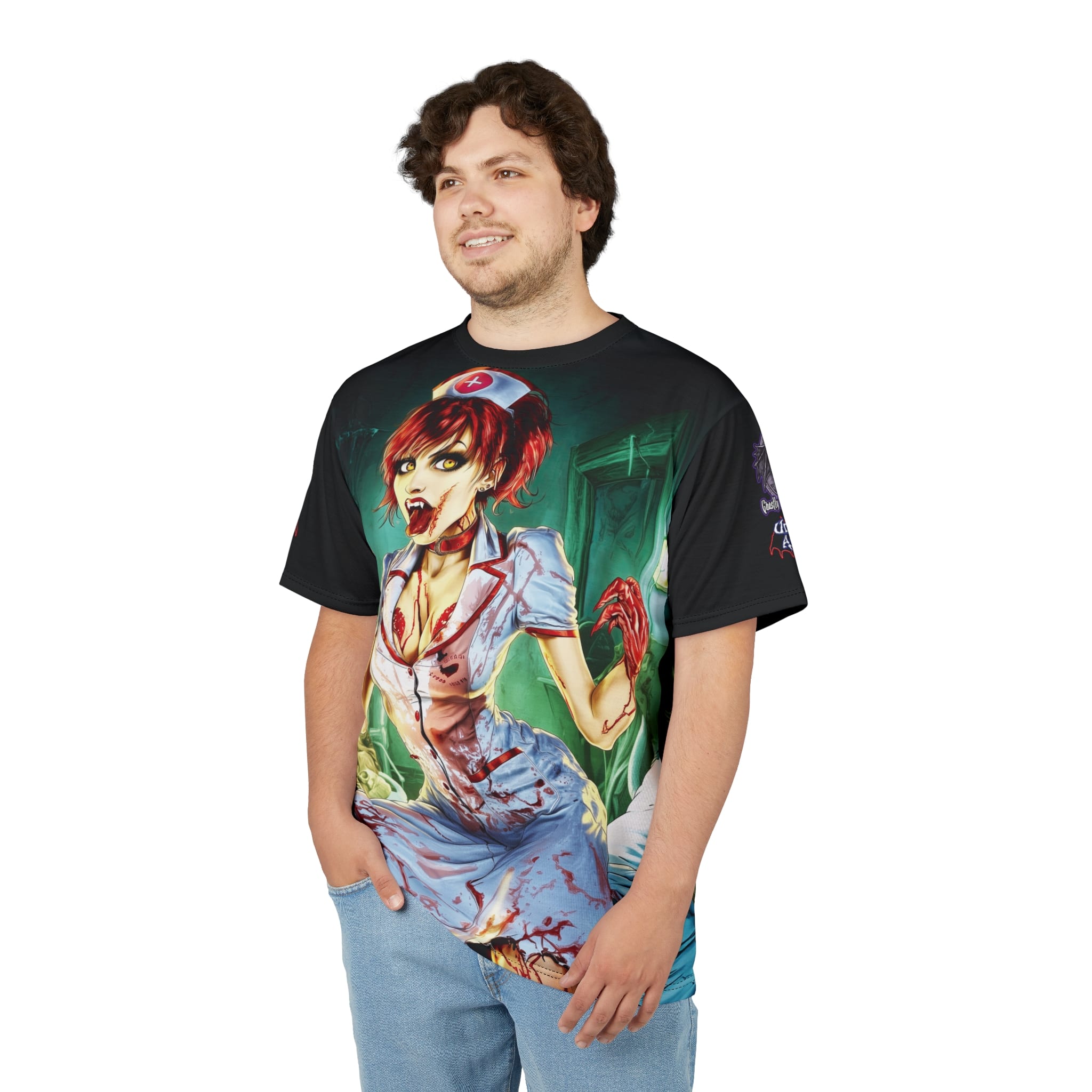 Undead Angels Zombie Nurse Abigail Reborn Style II-BZ Unisex Cut & Sew Tee (AOP) - Image 10
