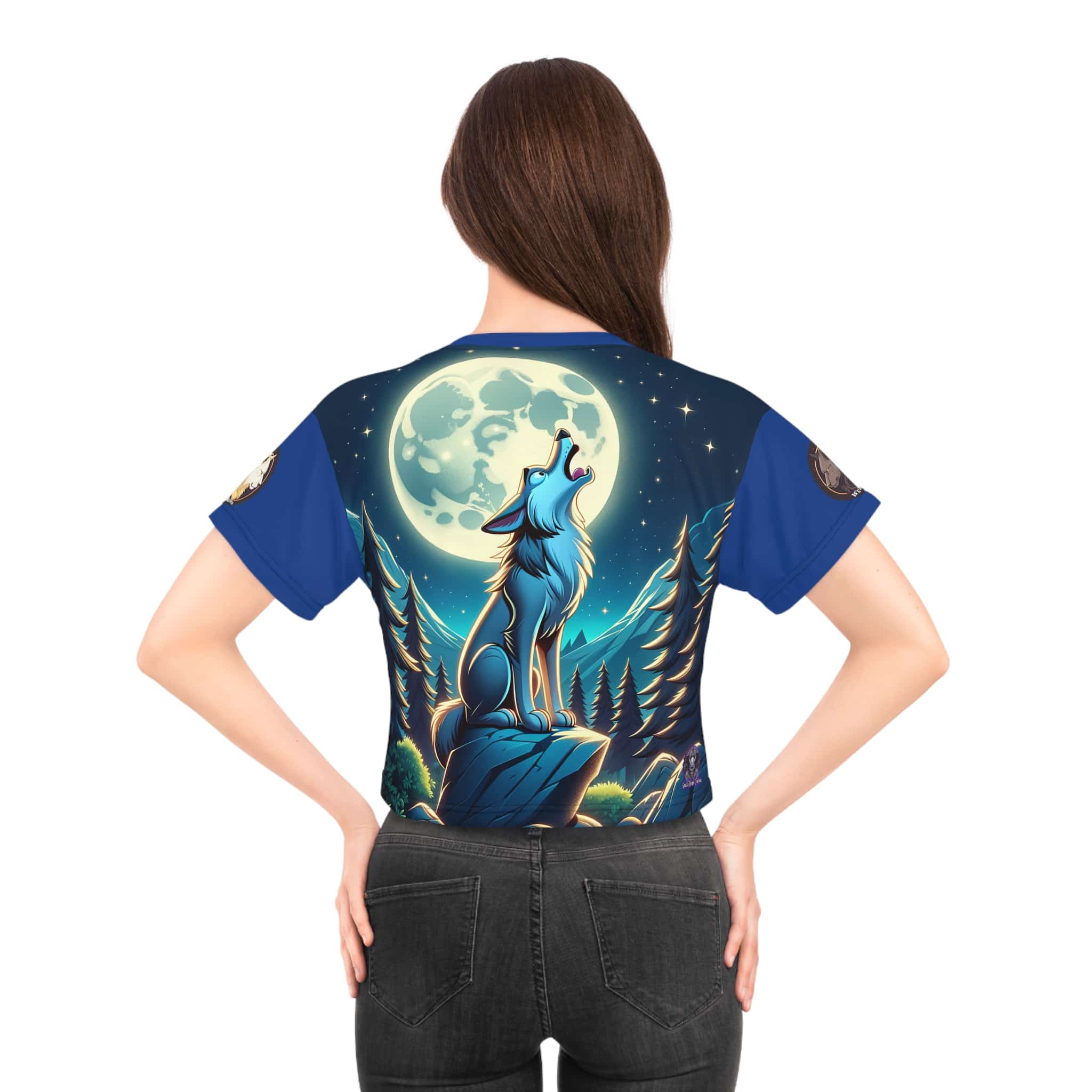 Howling Wolf Toon Style WD-D012 By Wyldesigns Crop Tee (AOP) - Image 8