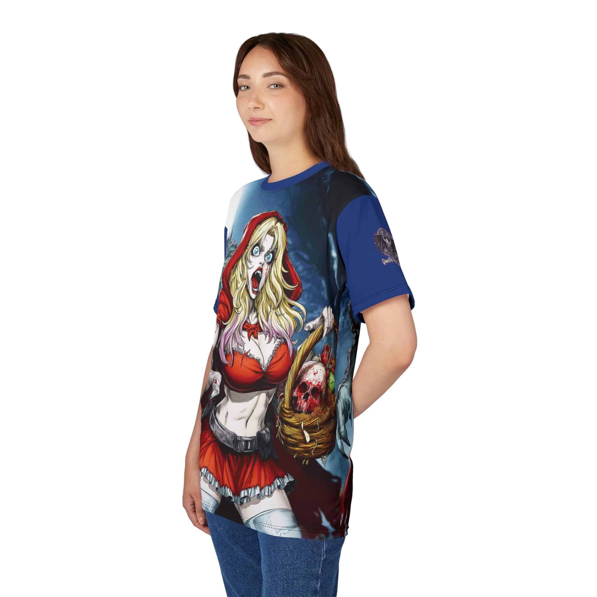 Vampire Red Riding Hood By Ghastly Wicked Tales 2025-01 Unisex Cut & Sew Tee (AOP) Blue - Image 18