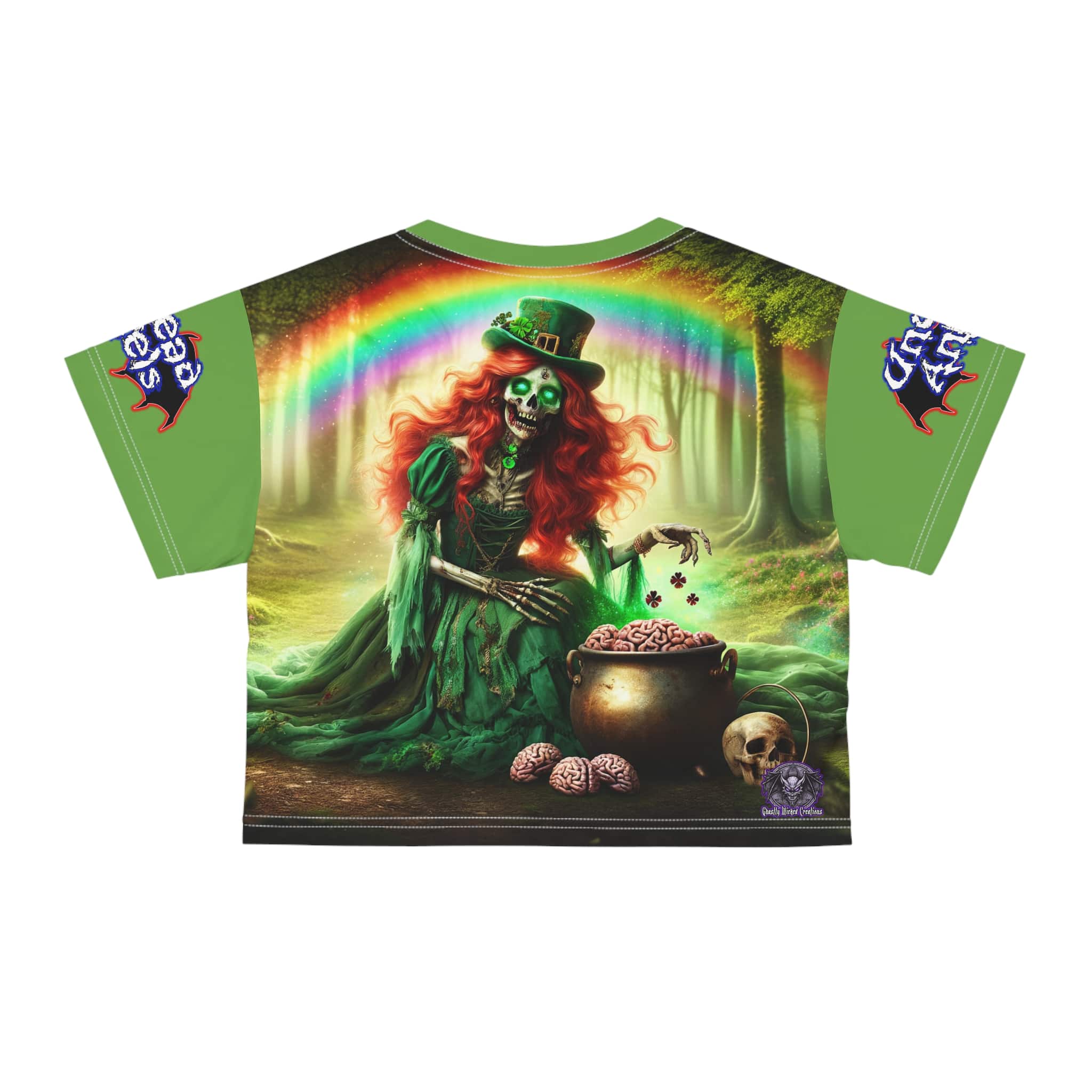 Fiona Undead Angel Leprechaun Queen #DFZ-007B Crop Tee (AOP) - Image 2
